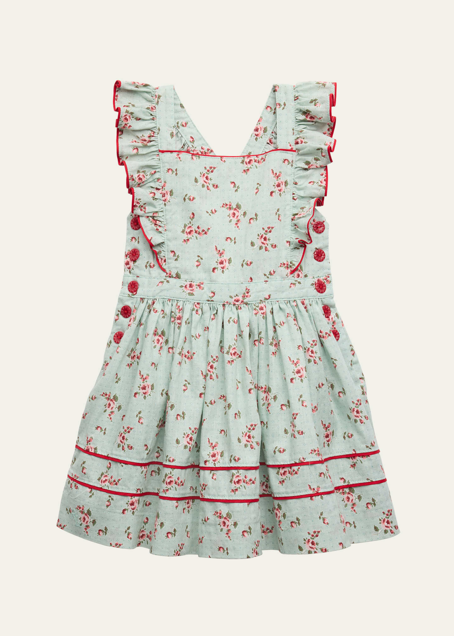 Girl's Cotton Linen Floral Dress, Size 2-6X