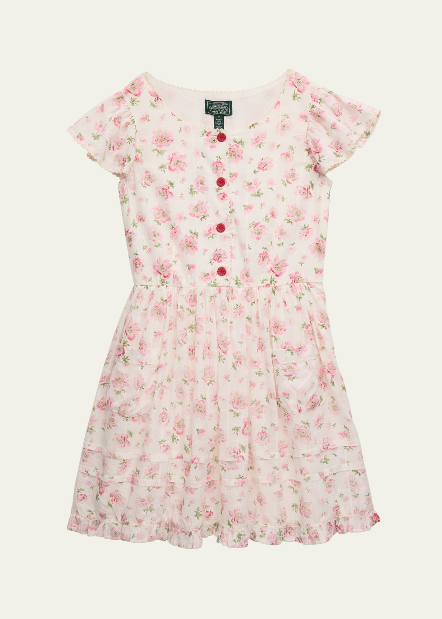 Girl's Floral-Print Ruffle Trim Dress, Size 7-16