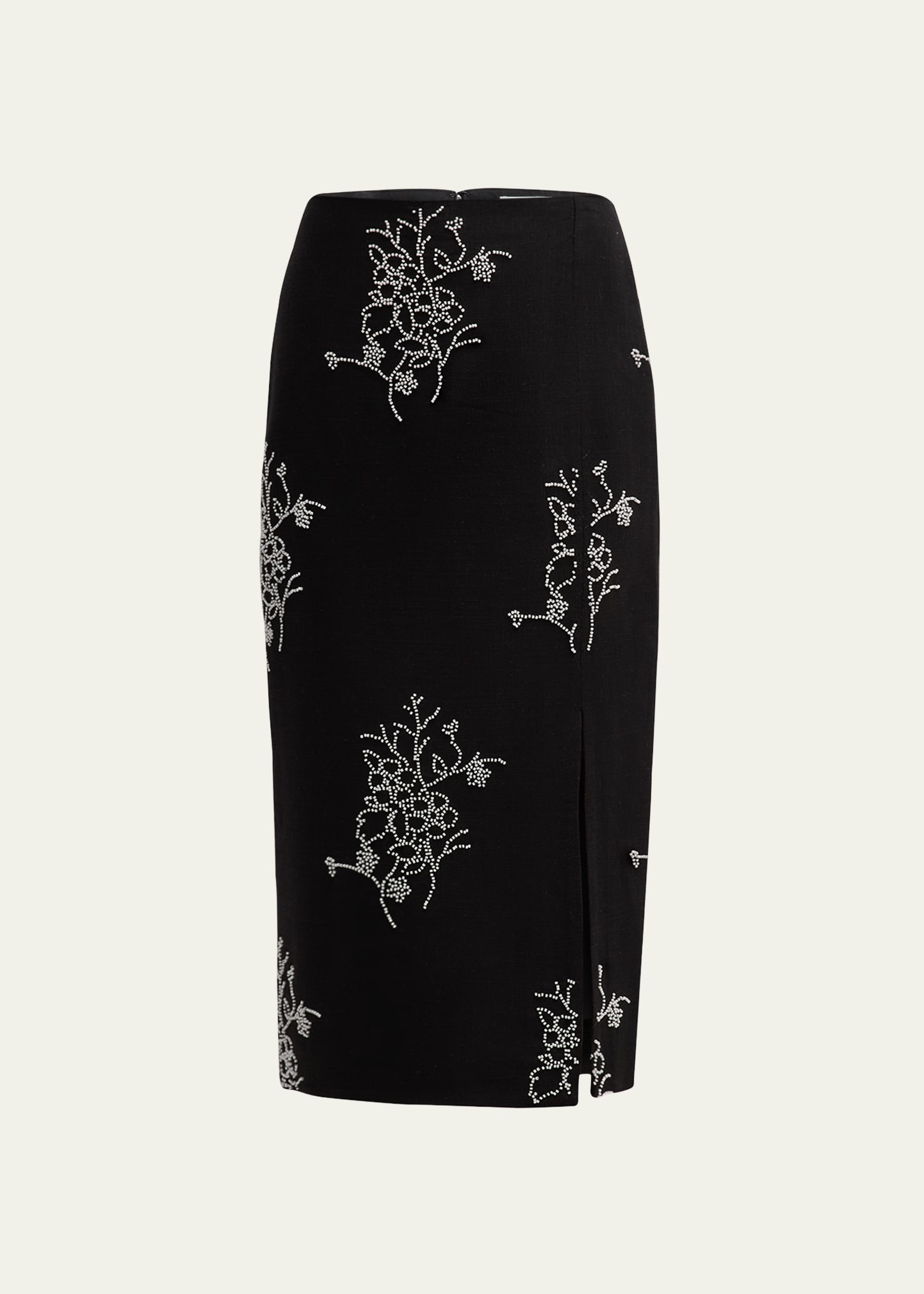 Shop Milly Santanna Beaded Side-slit Midi Skirt In Black