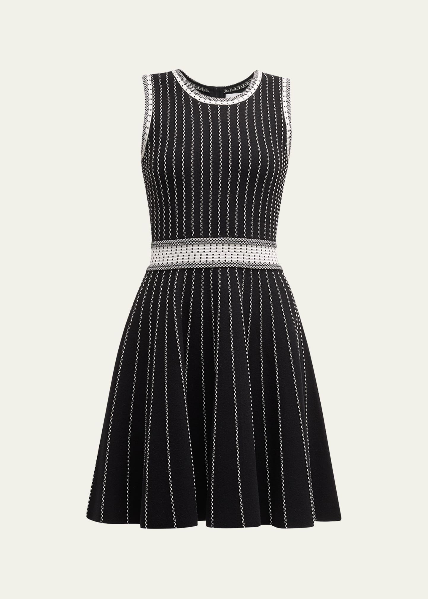 Shop Milly Sleeveless Striped Knit Mini Dress In Black/ecru
