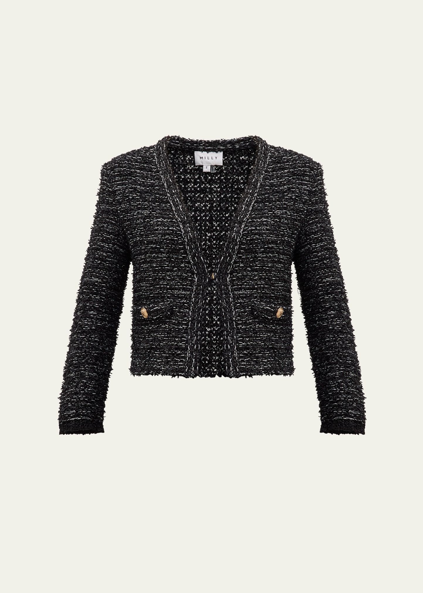 Shop Milly Cropped Boucle Tweed Jacket In Black Multi