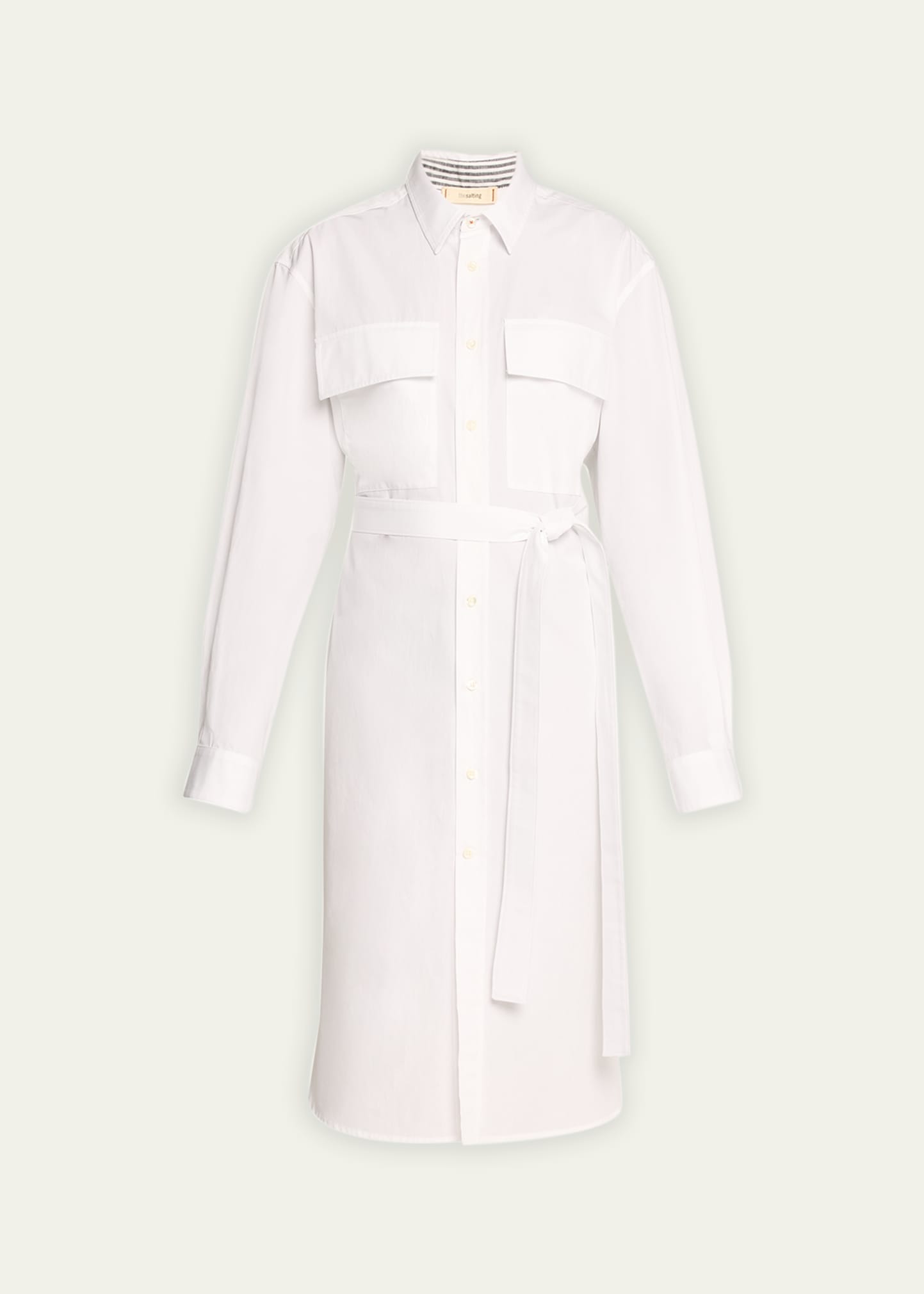 Shop The Salting Belted Pressed Cotton Long Shirt In Salt White
