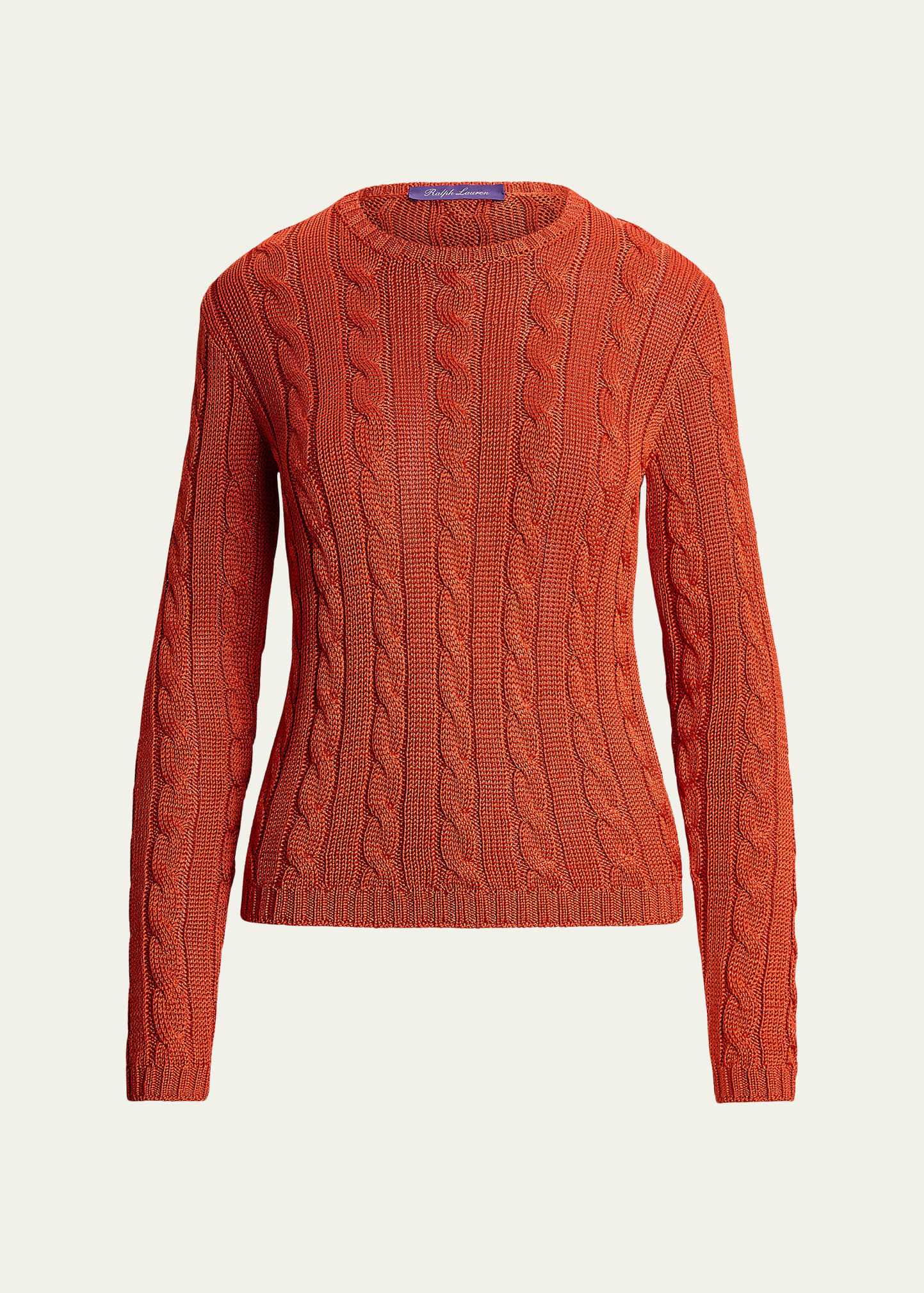 Shop Ralph Lauren Silk Cable-knit Crewneck Sweater In Flame