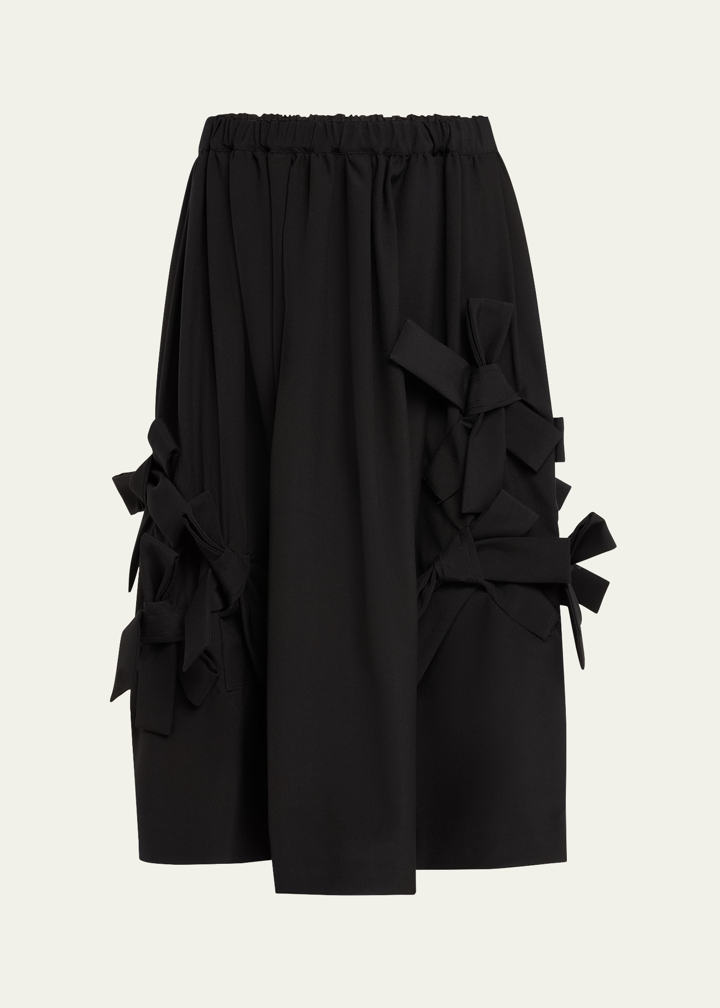 Shop Comme Des Garçons Comme Des Garçons Bow Elastic Waist Wool Midi Skirt In Black