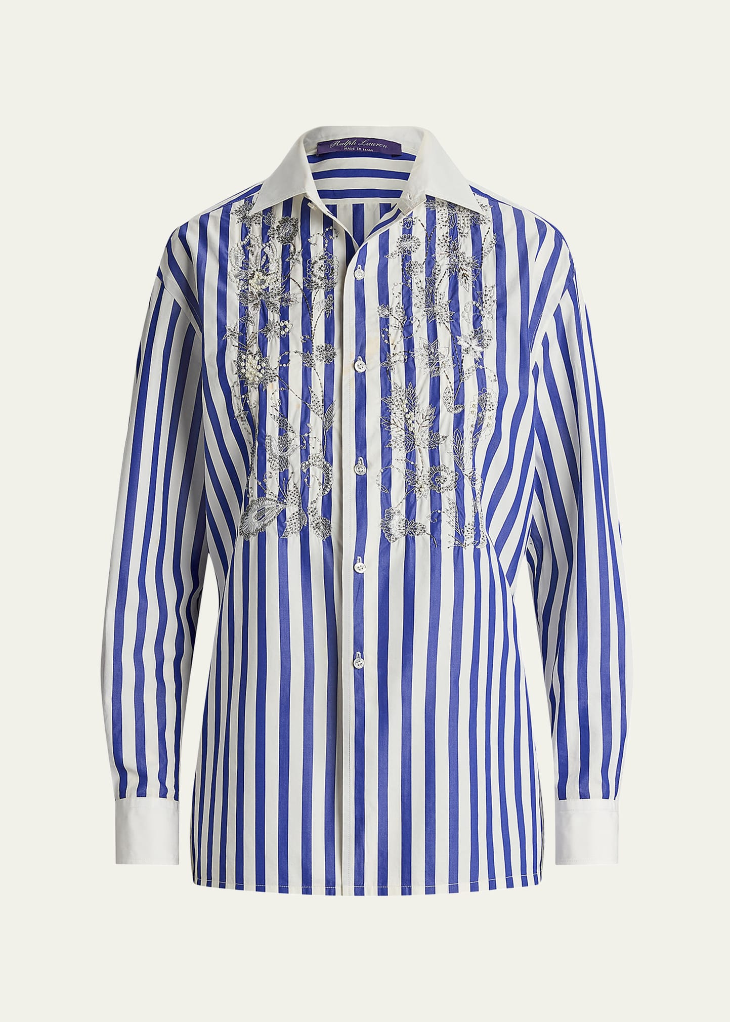 Shop Ralph Lauren Capri Relaxed Fit Embellished Shirt In Wht/blu