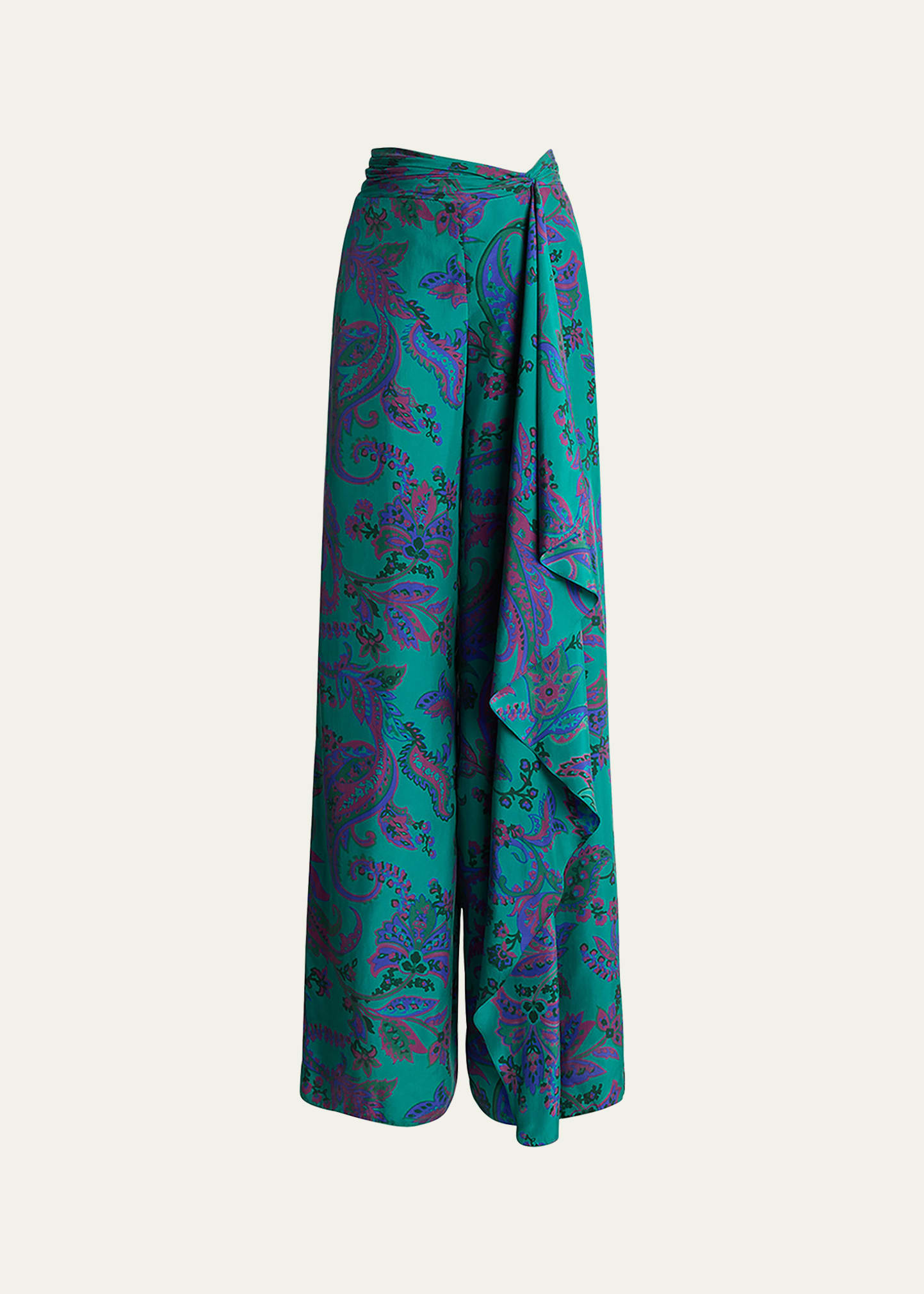 Shop Ralph Lauren Schmitt Paisley-print Drape Wide-leg Pants In Blue Mu