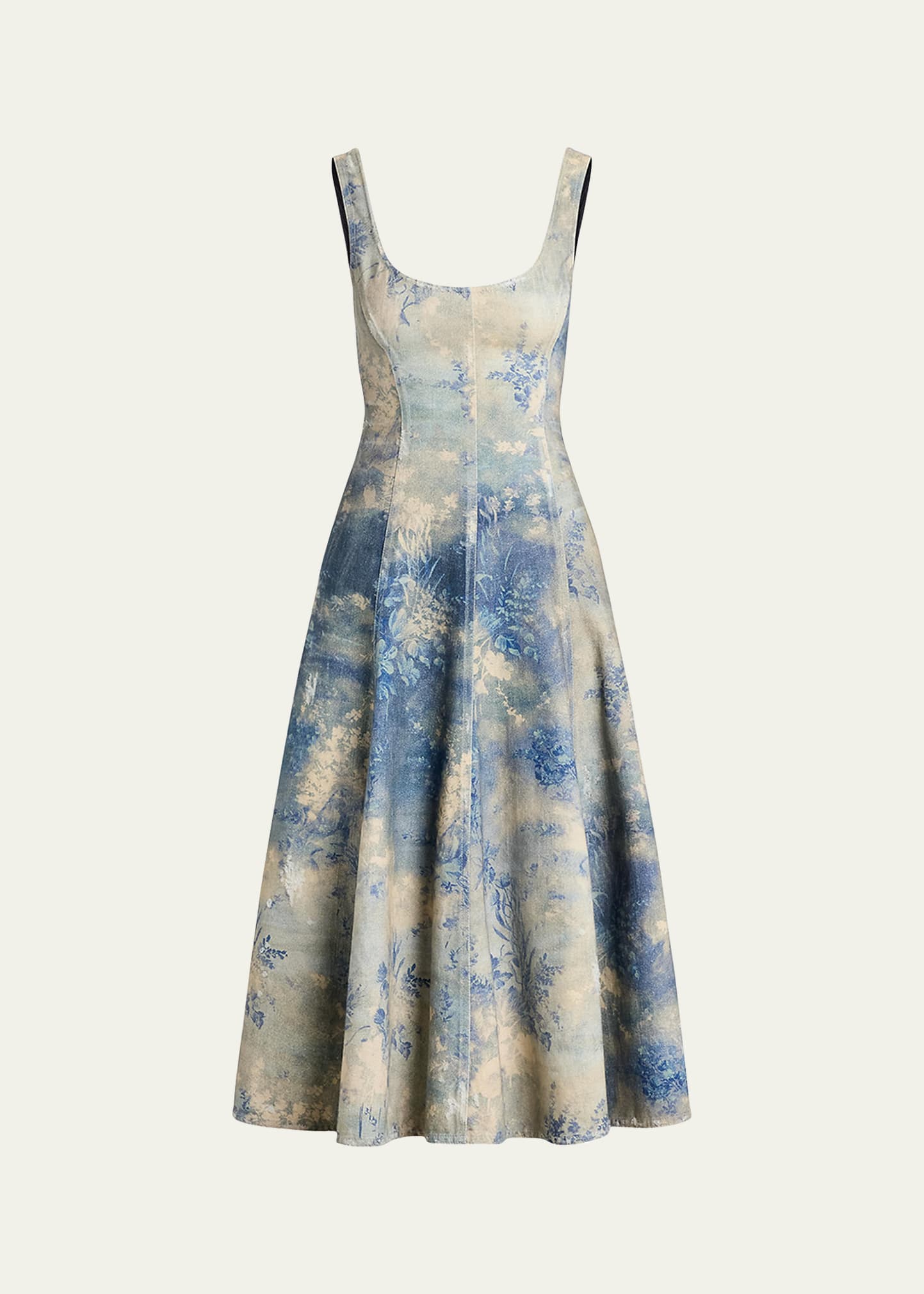 Shop Ralph Lauren Tarian Denim Sleeveless Day Dress In Blue Multi