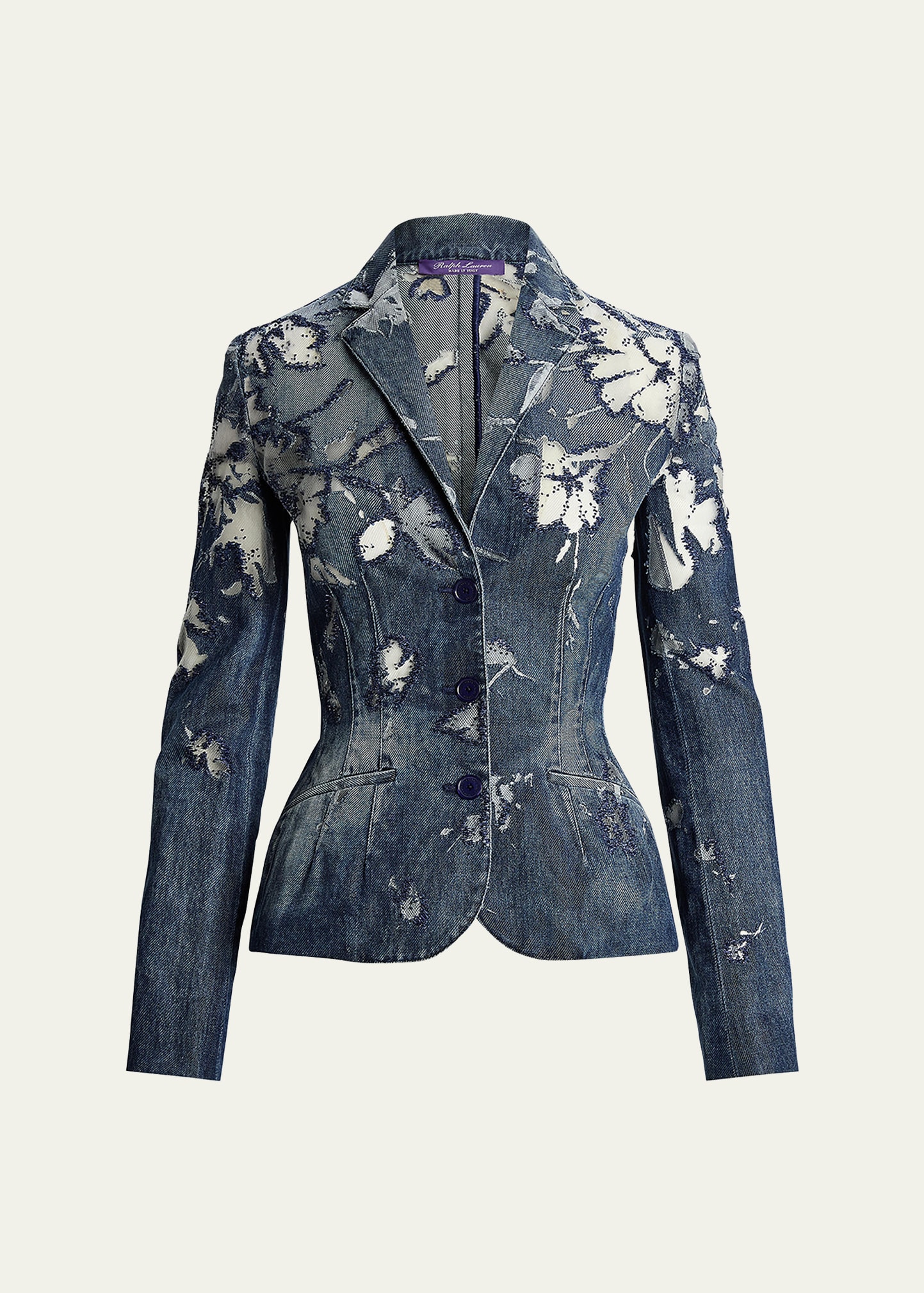 Shop Ralph Lauren Holt Embellished Devoré Jacket In Dk Sap Cre
