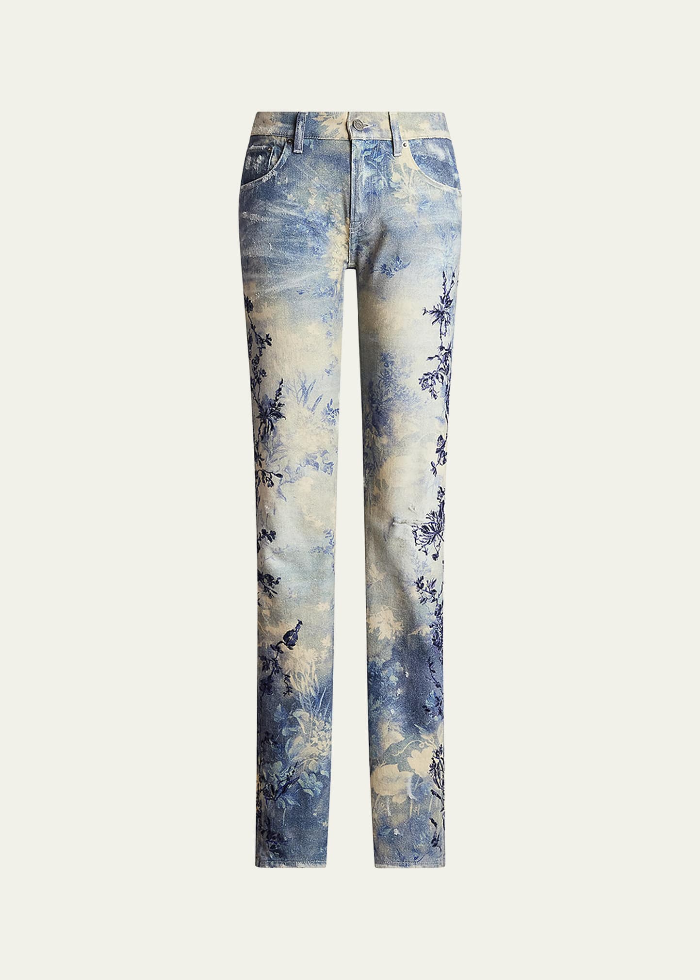Shop Ralph Lauren Embellished 750 Straight Ankle Jeans In Blue Multi