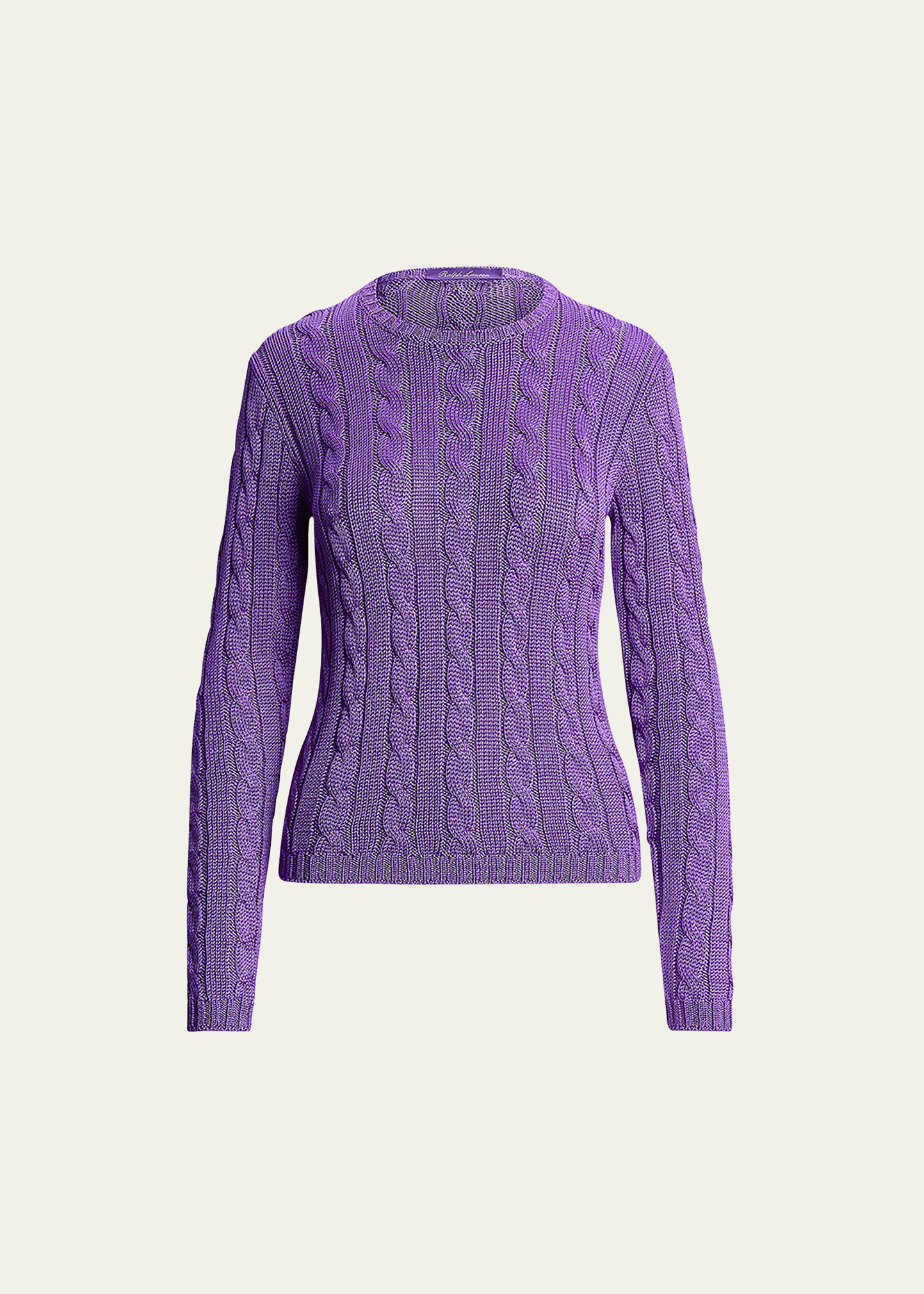 Shop Ralph Lauren Cable-knit Silk Crewneck Sweater In Purple