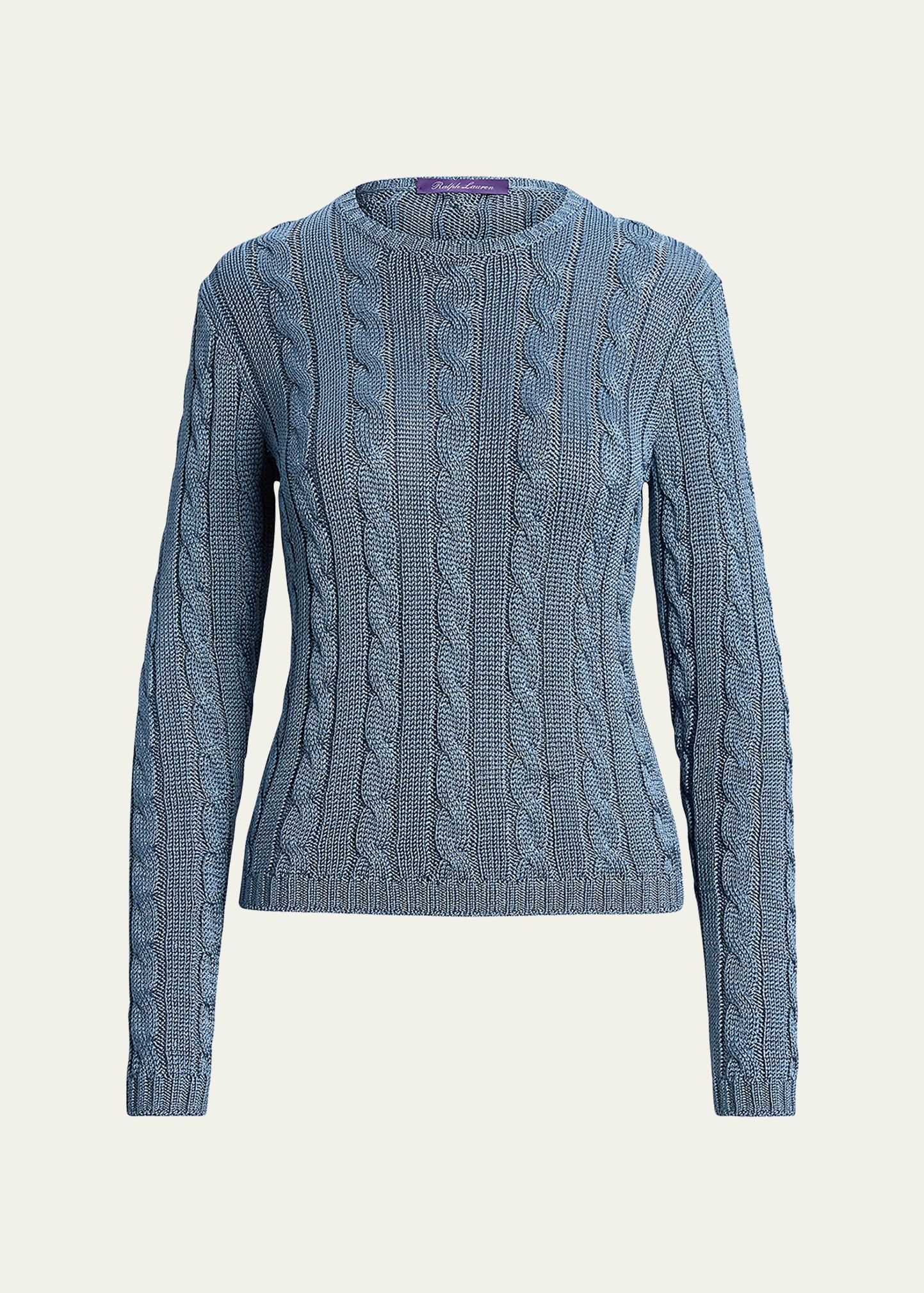 Shop Ralph Lauren Cable-knit Silk Crewneck Sweater In Blue