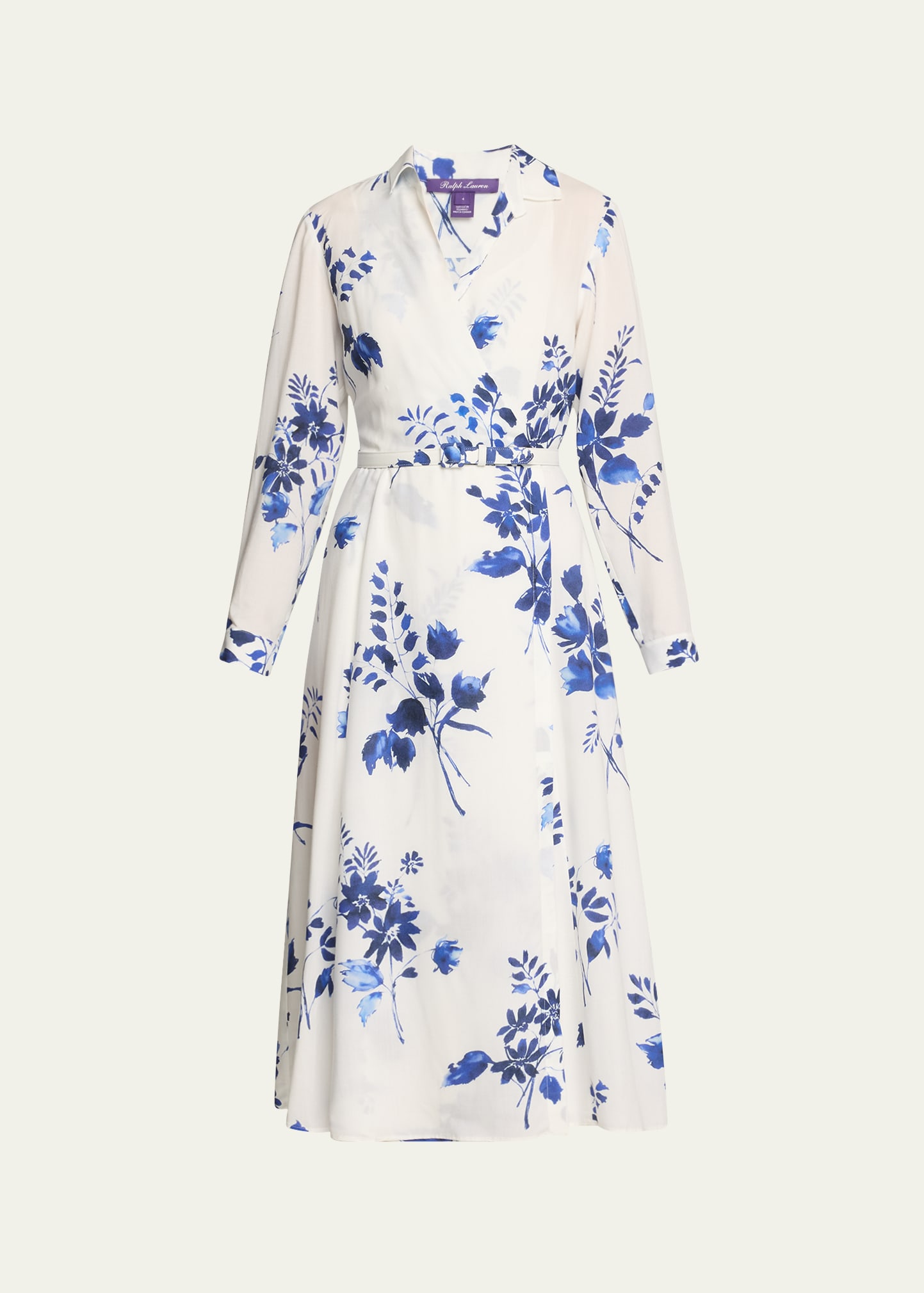 Polo Ralph Lauren Aniyah Wrapped Floral Midi Dress In Blue/cream