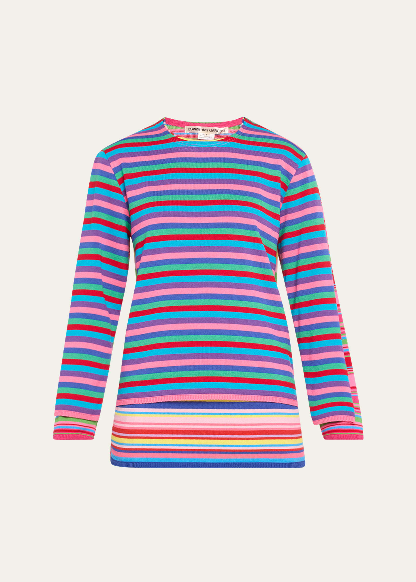 Shop Comme Des Garçons Stripe Double Layer Wool Top In Multi
