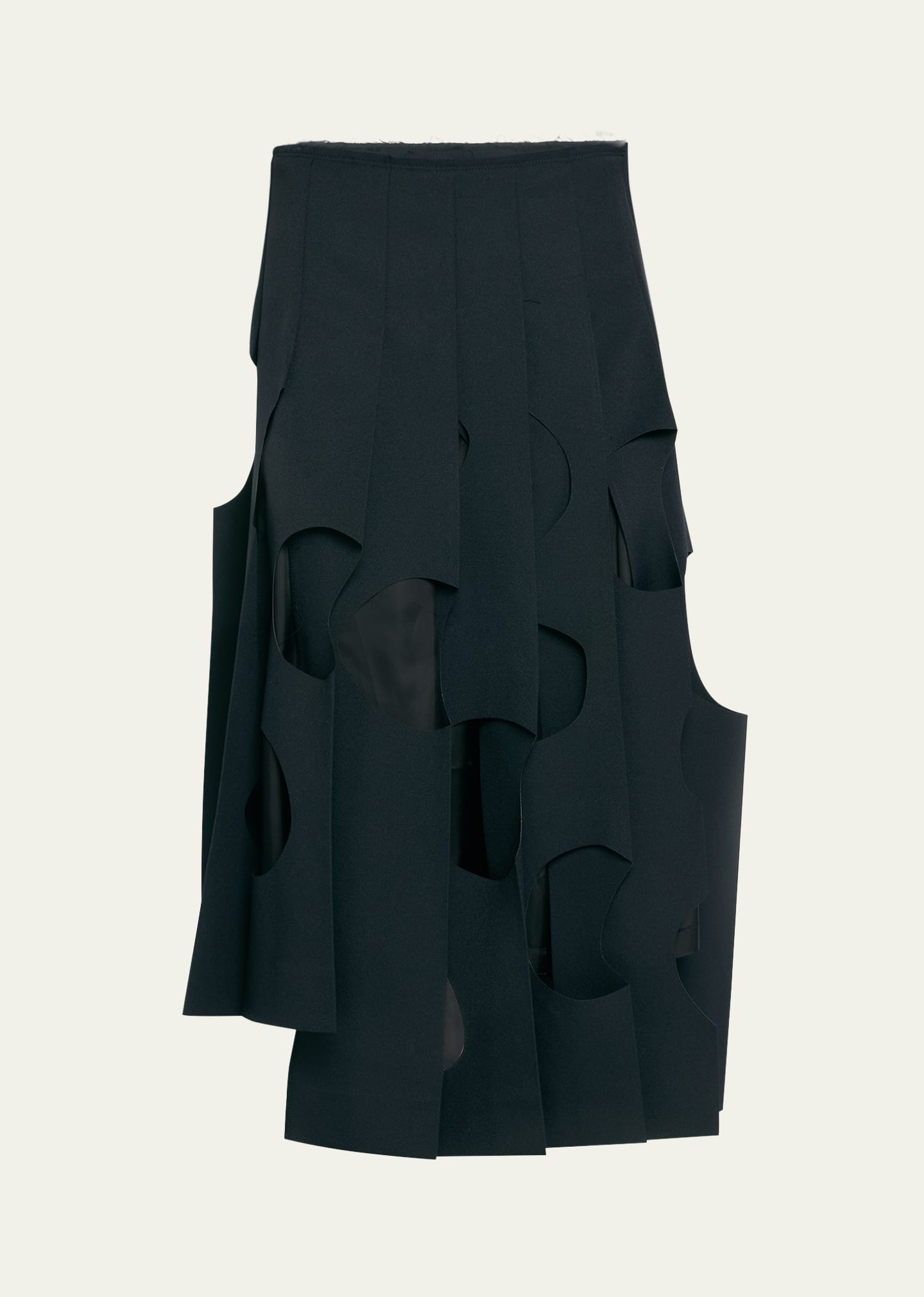 Comme Des Garçons Circle Cutout Pleated Asymmetric Midi Skirt In Navy