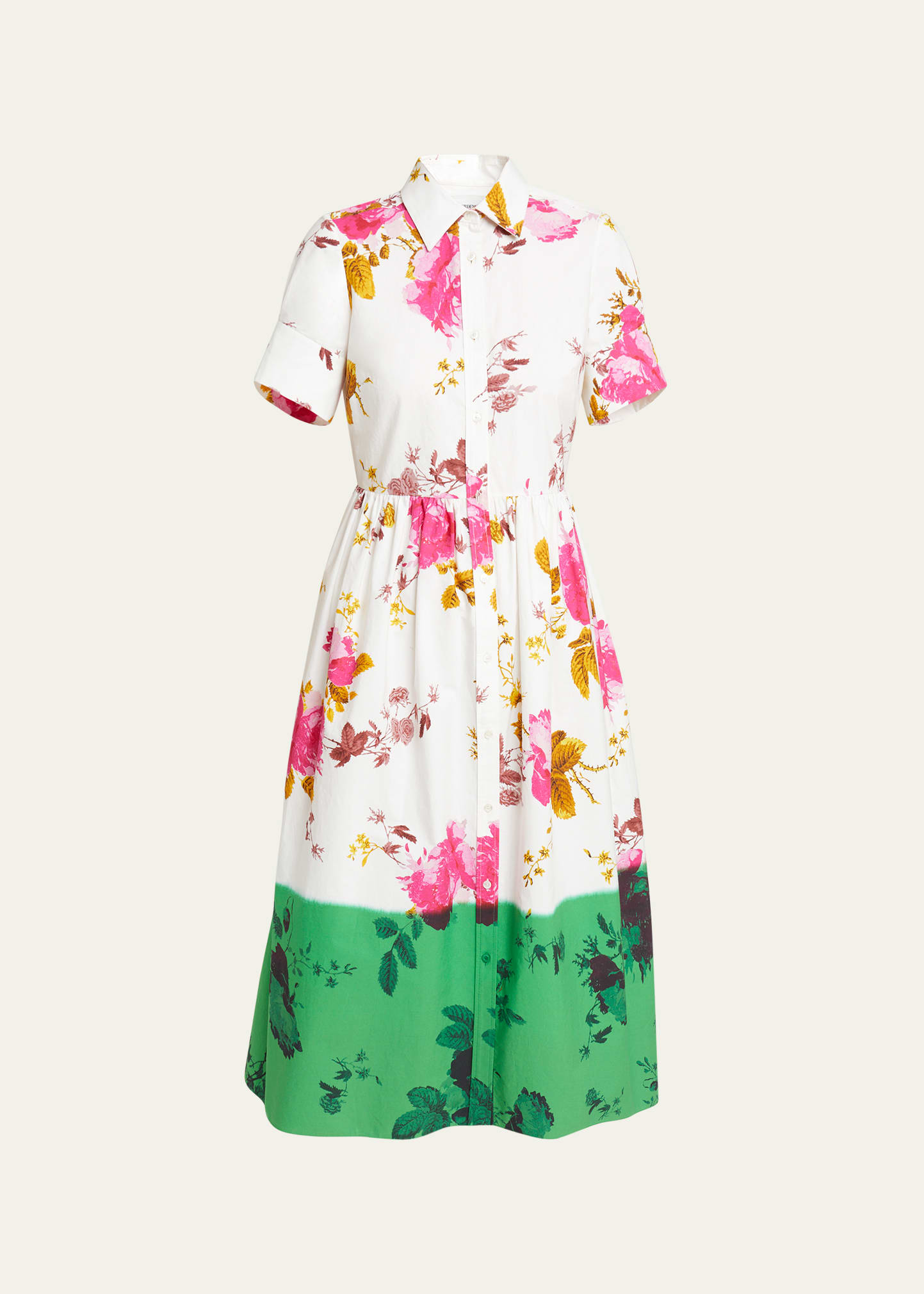 Shop Erdem Dyed Floral Print Shirtdress In White + Kelly Gre