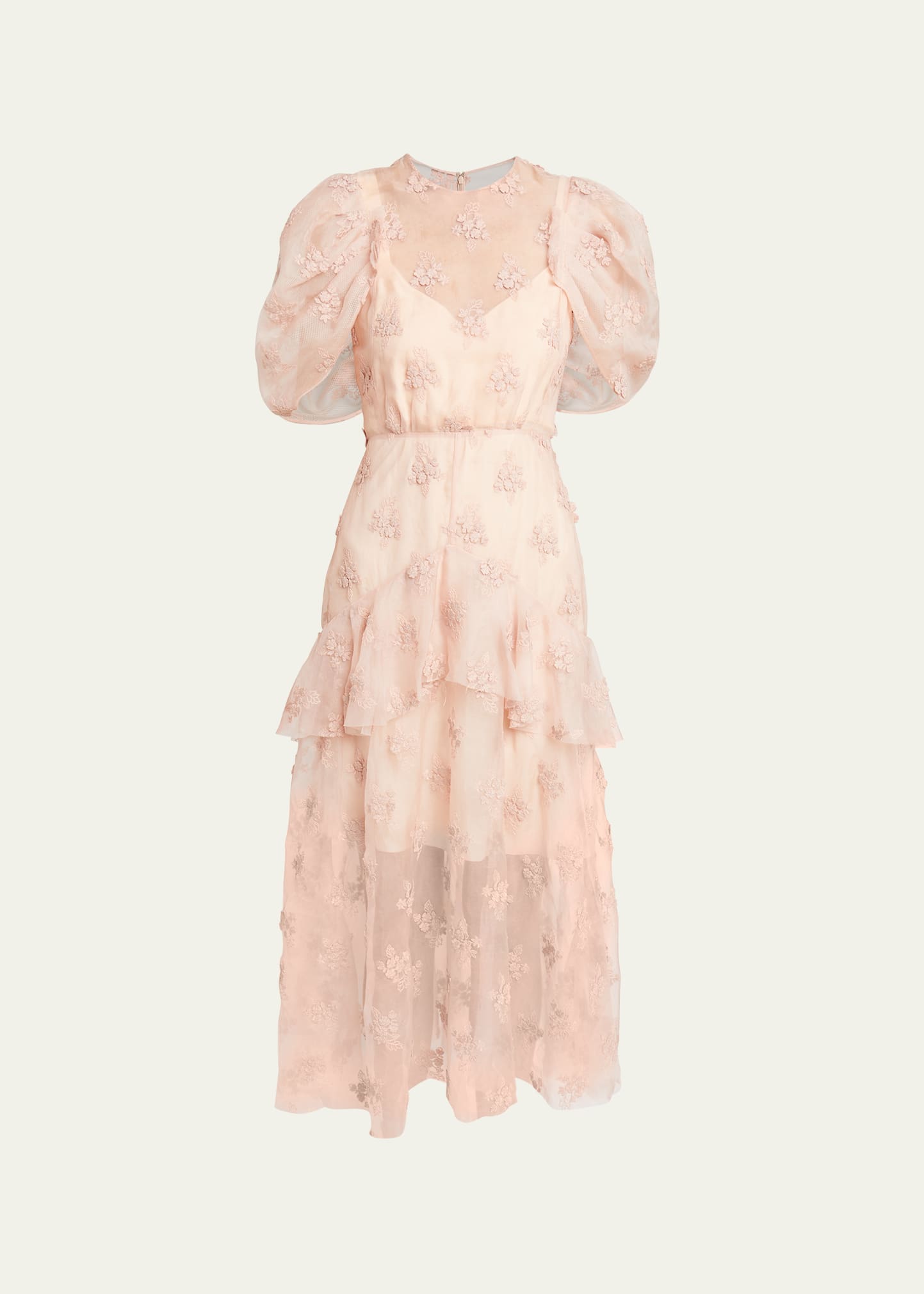 Shop Erdem Sheer Peplum Midi Dress With Floral Embroidery In Ballet Pink