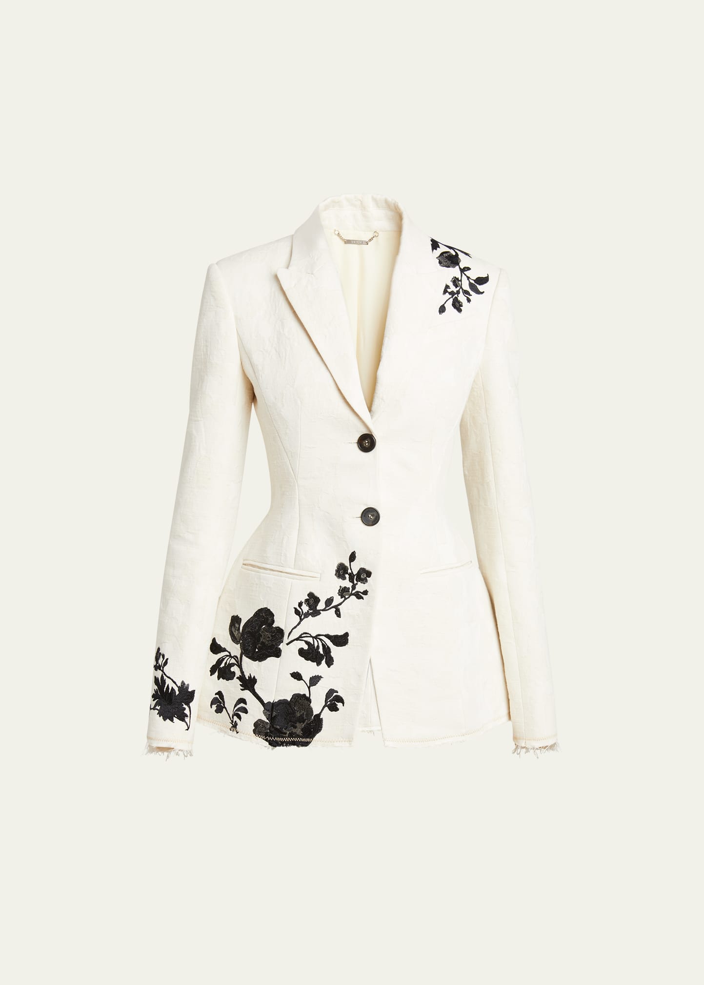 Shop Erdem Peplum Blazer Jacket With Floral Embroidery In Ecru