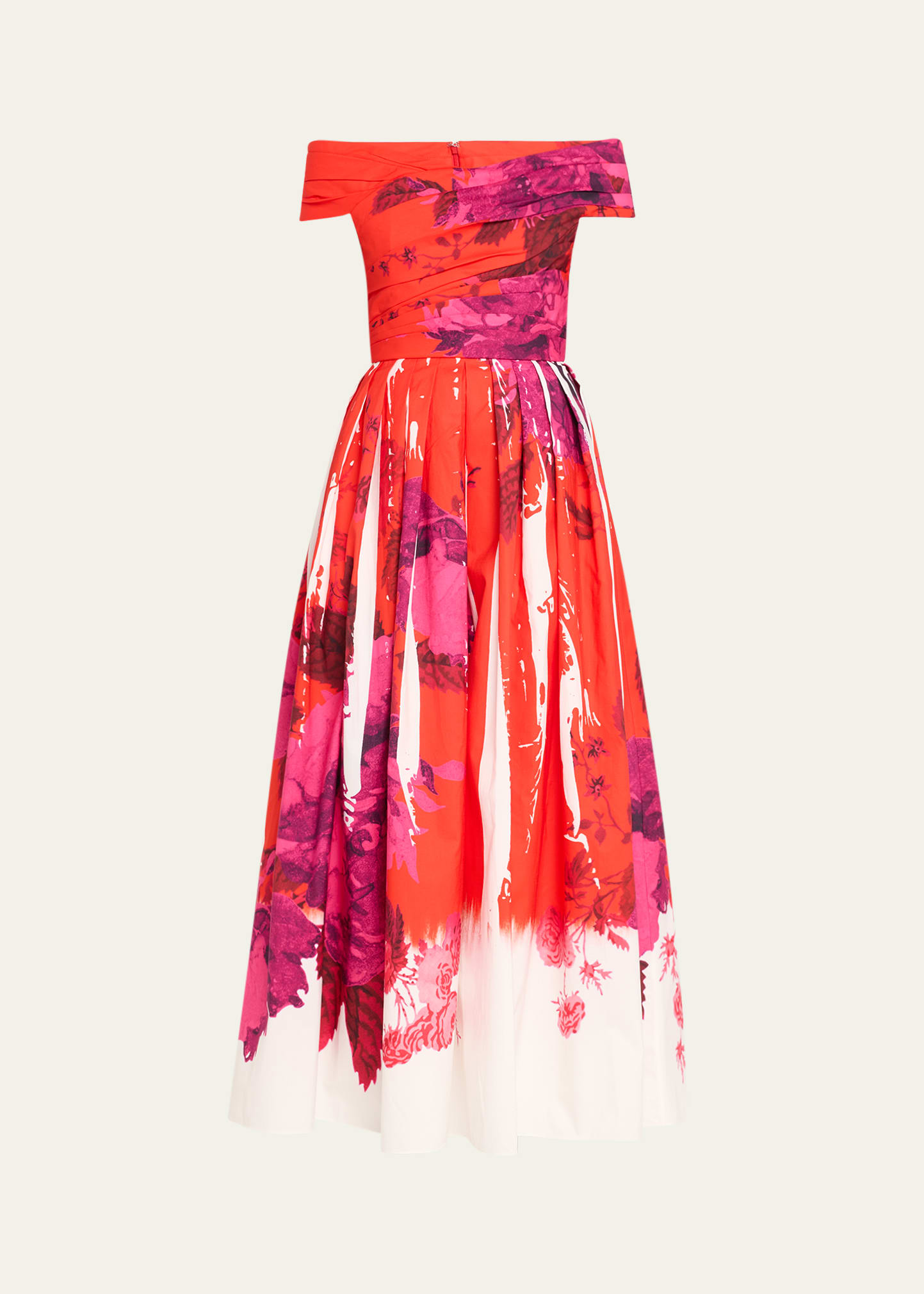 Shop Erdem Off-shoulder Floral Print Cocktail Dress In Rose Poppy
