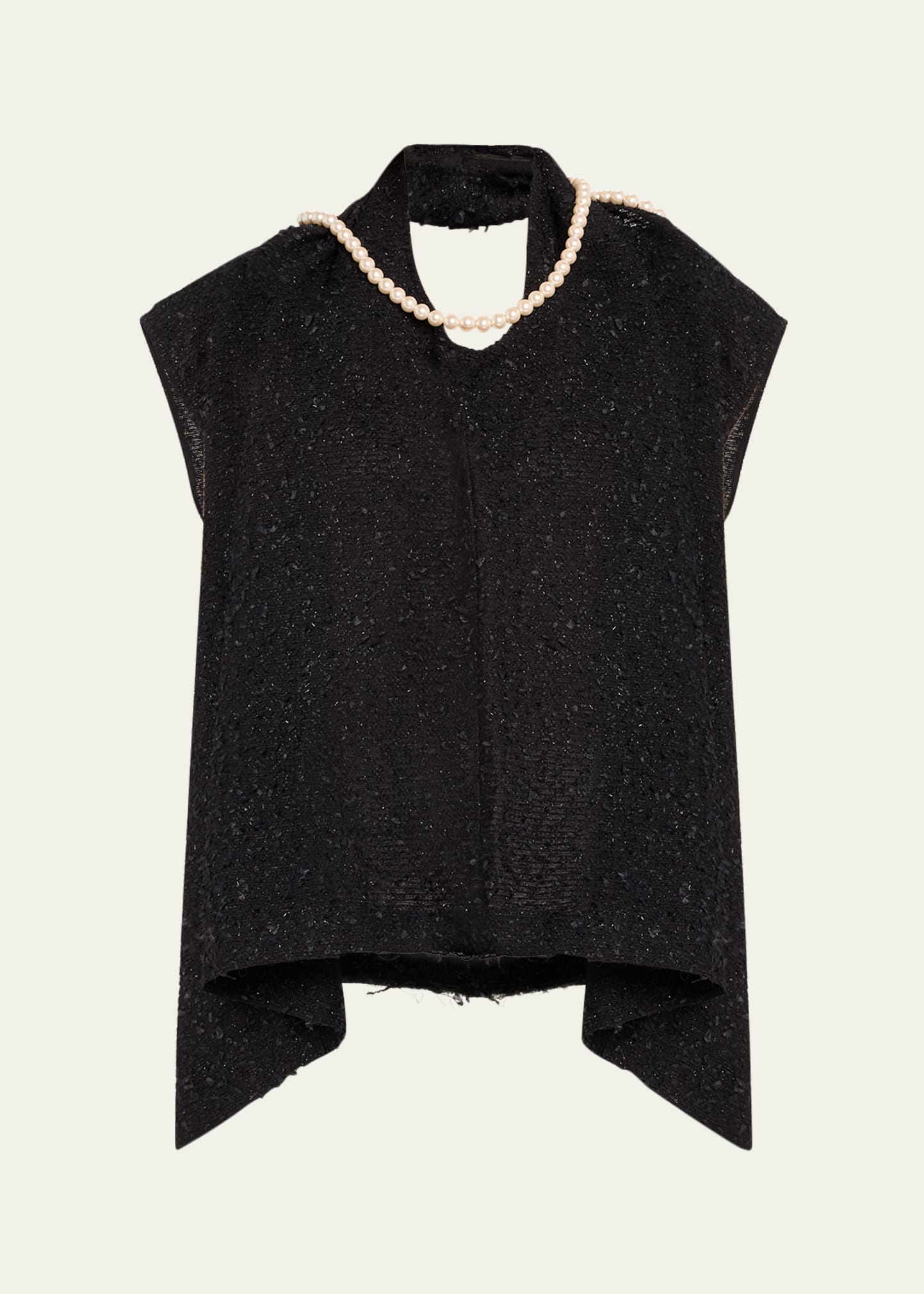 Shop Junya Watanabe Pearly Trim Draped Tweed Top In Black