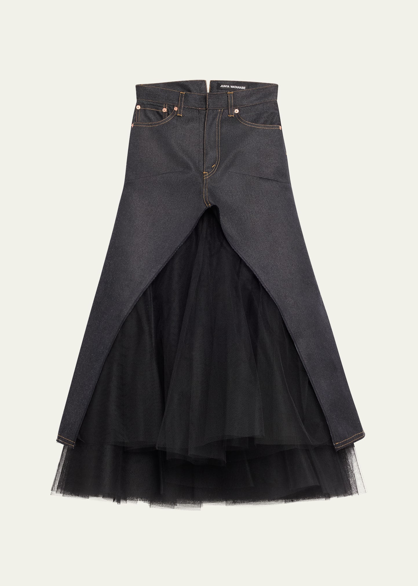 Shop Junya Watanabe Denim Tulle Maxi Skirt In Indg X Blk