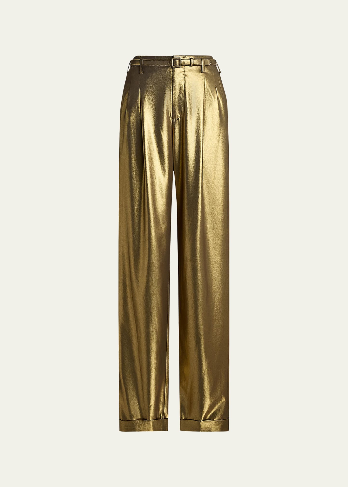Shop Ralph Lauren Stamford Foiled Georgette Pants In Gold