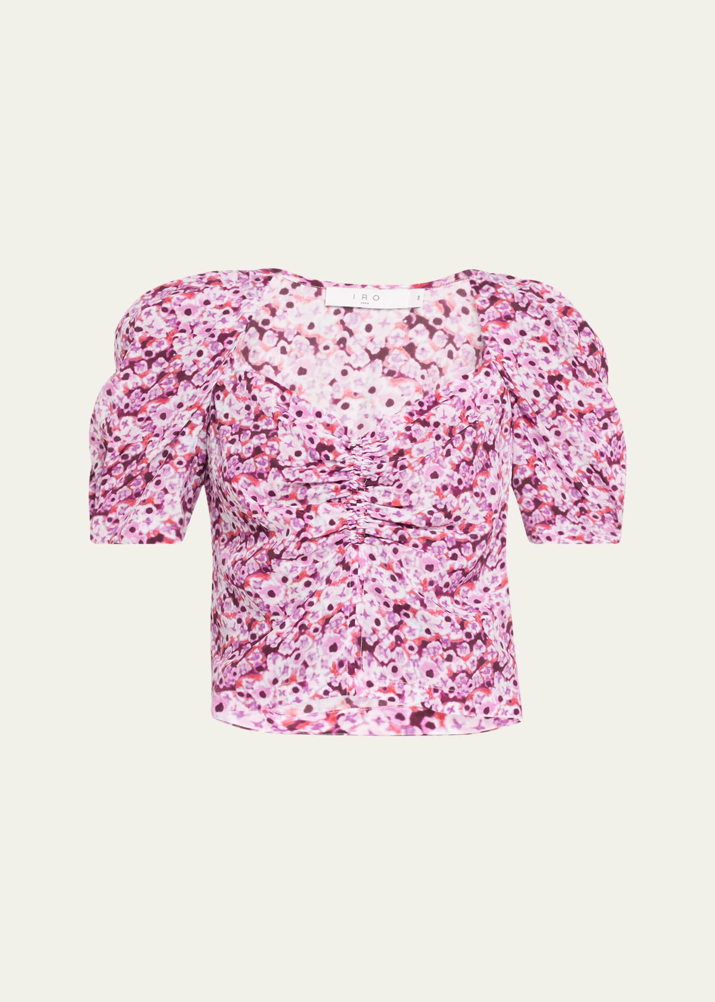 Shop Iro Nunila Floral Puff-sleeve Crop Top In Multico Pink