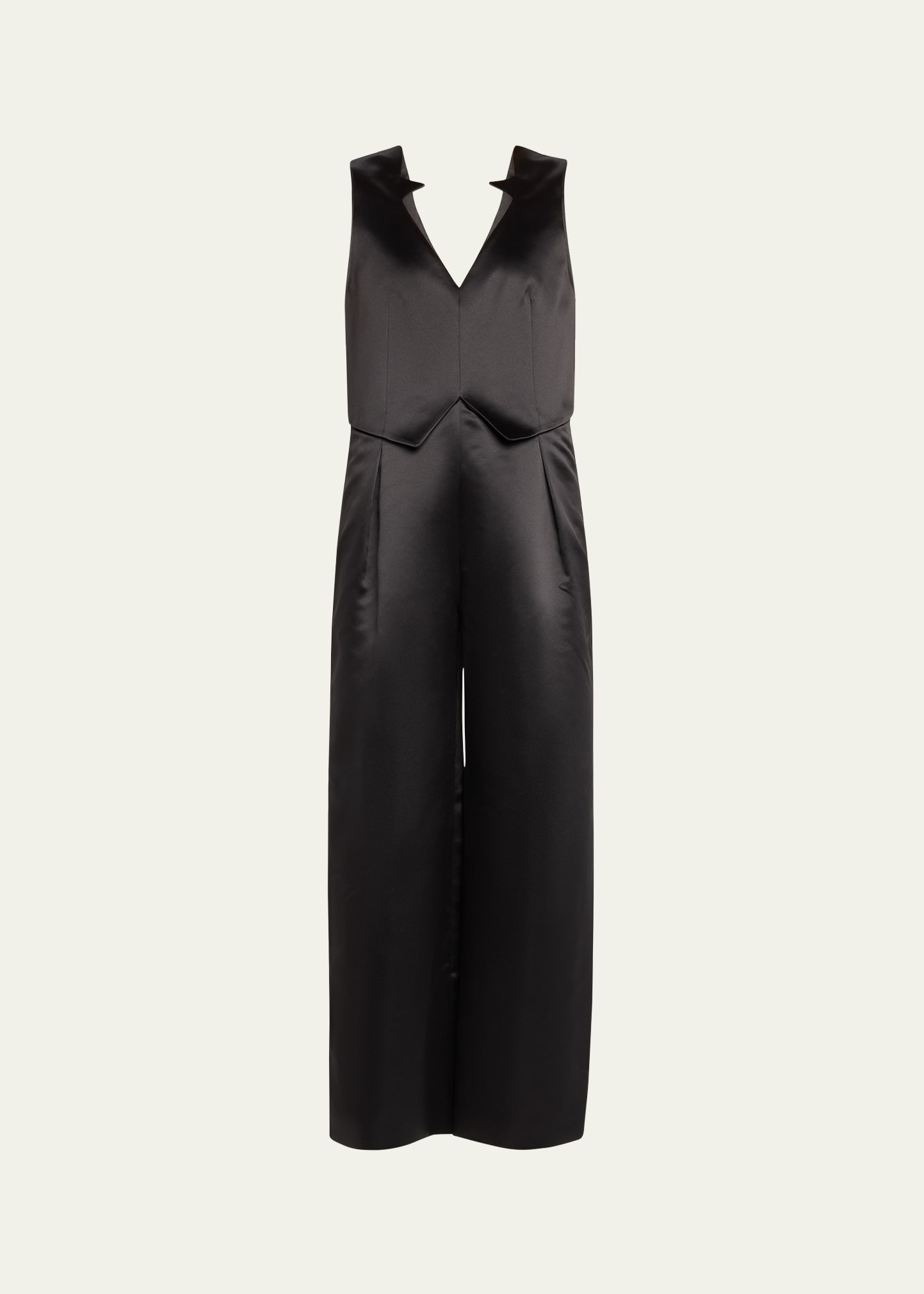 Noir Kei Ninomiya Tailored Satin Sleeveless Jumpsuit In Black