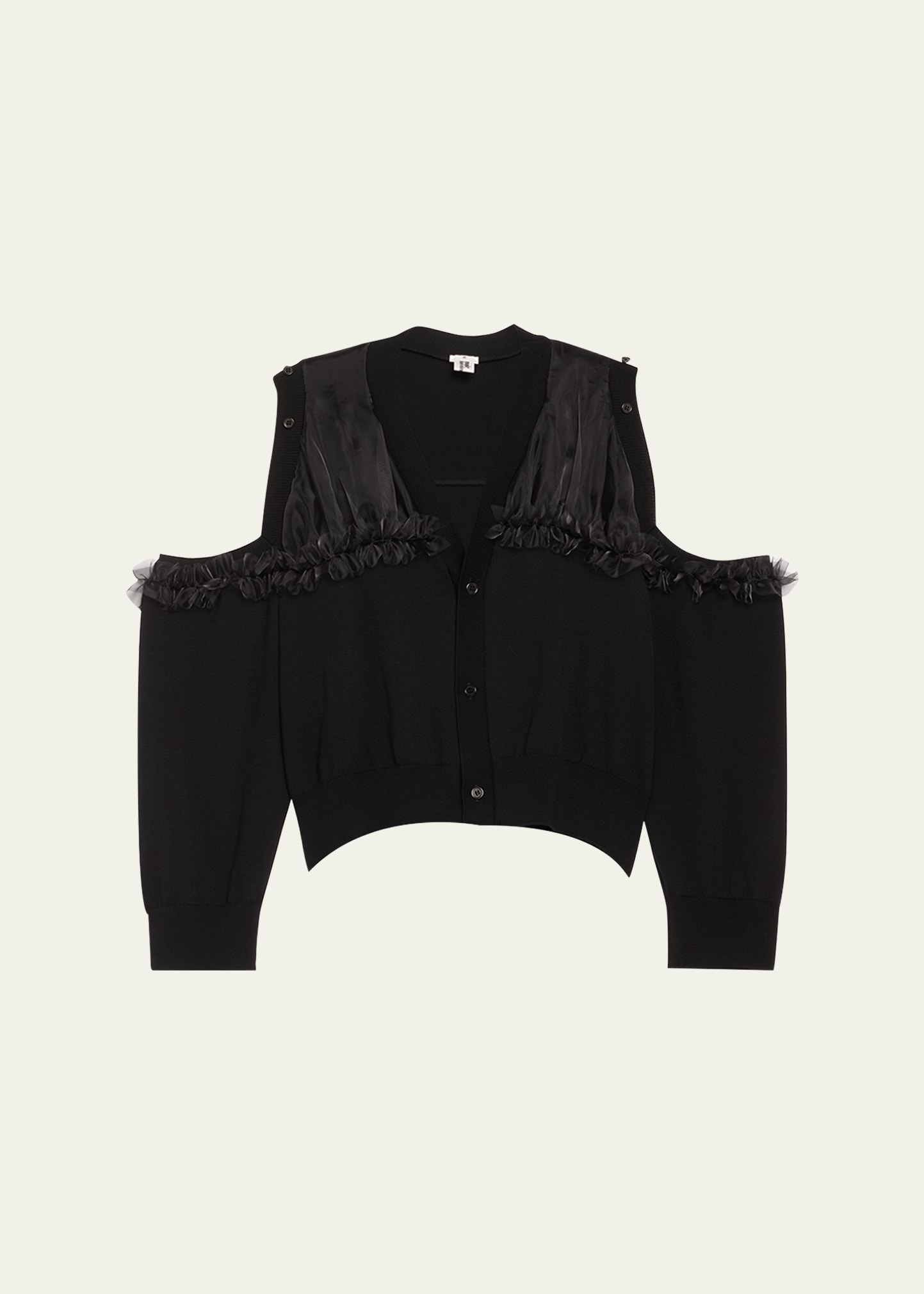 Shop Noir Kei Ninomiya Ruffle Detachable Sleeve Wool Cardigan In Black