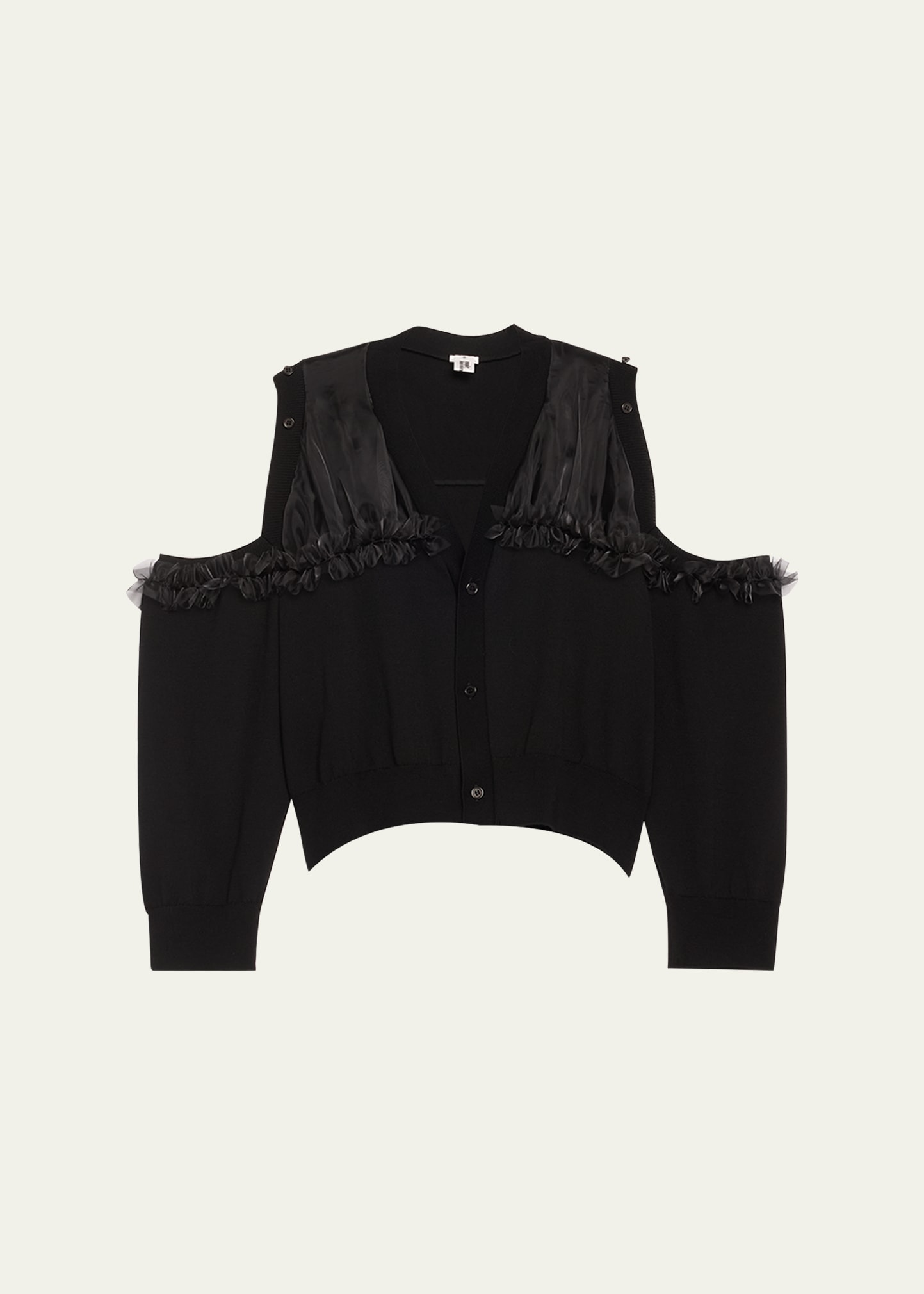 Noir Kei Ninomiya Cutout Tulle-trimmed Wool Cardigan In Black