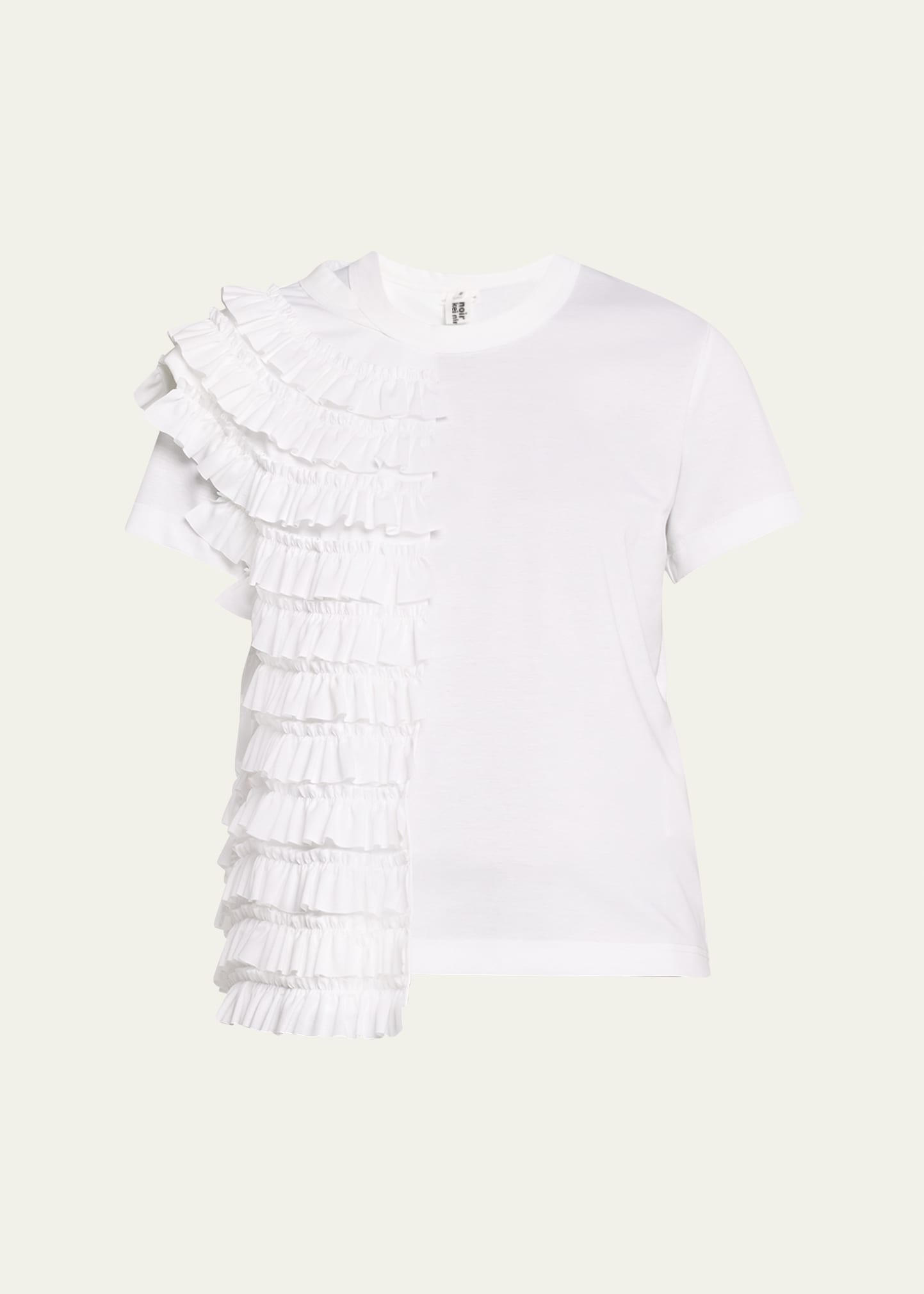 Noir Kei Ninomiya Half Ruffle Cotton T-shirt In White