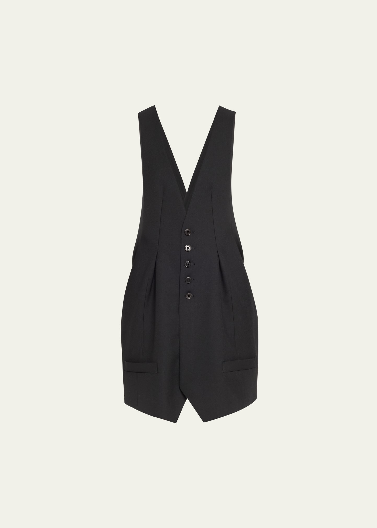 Noir Kei Ninomiya Pleated Short Wool Vest Dress In Black