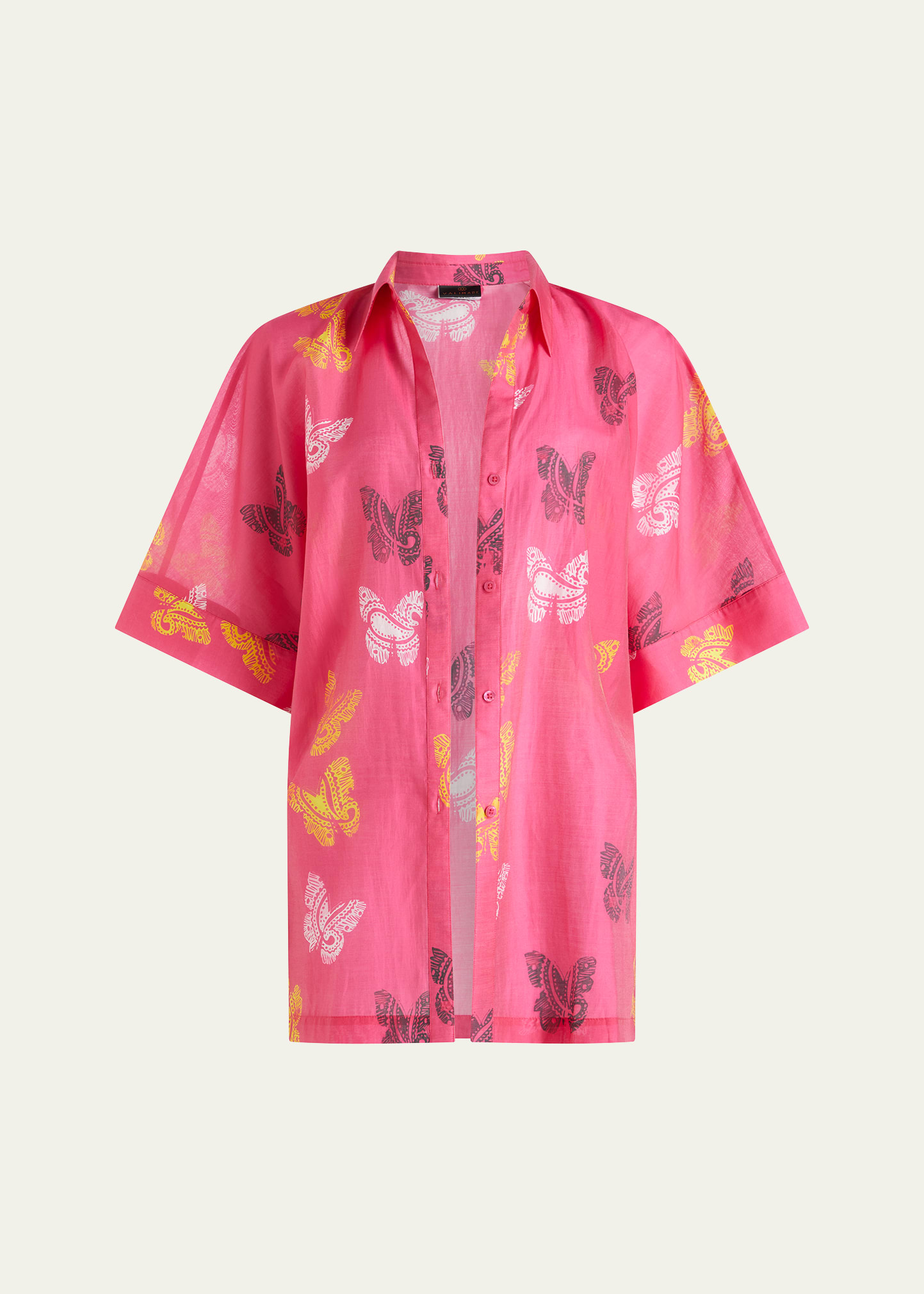 Shop Valimare Sydney Sheer Butterfly Shirtdress In Fuscia Print