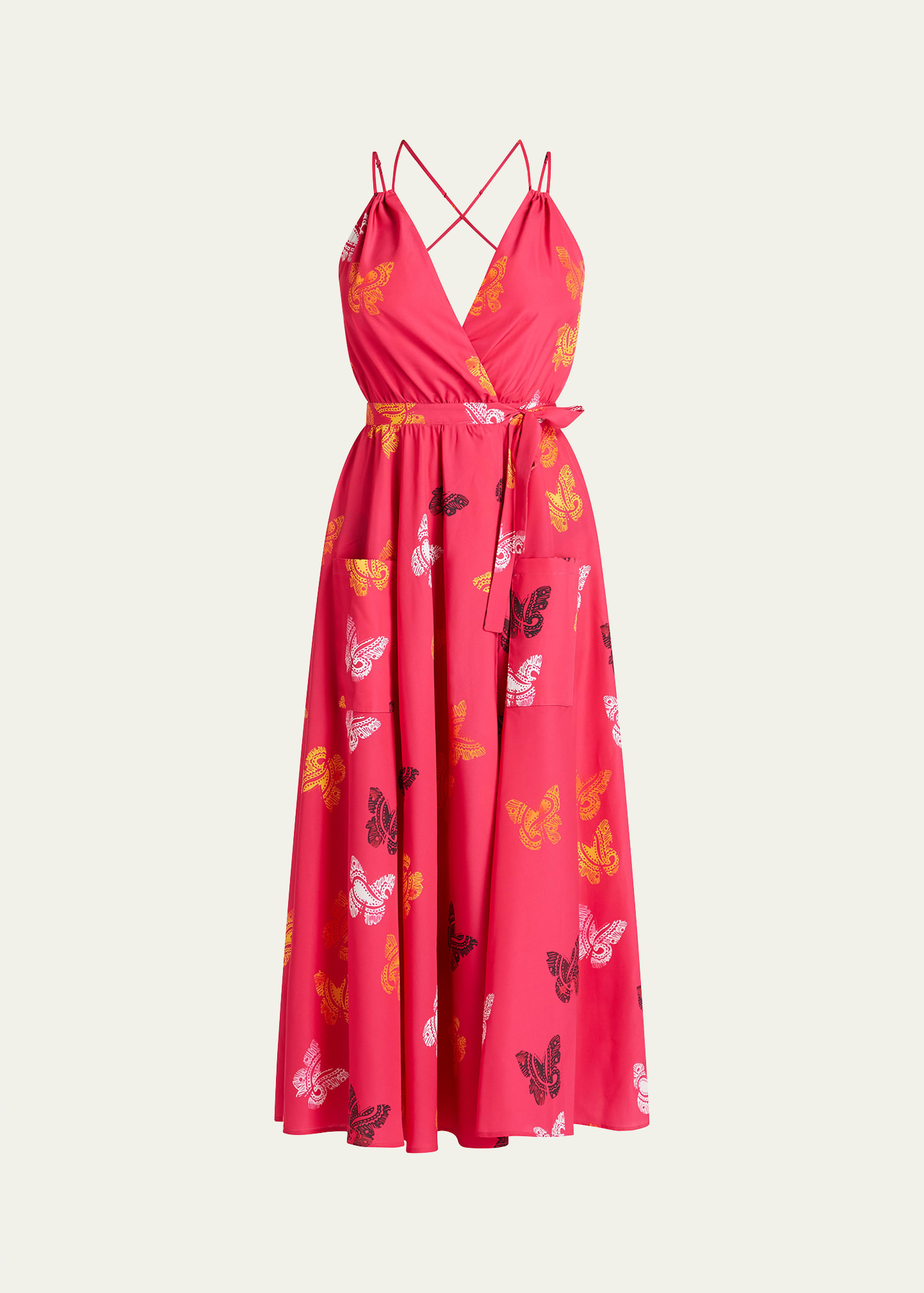 Valimare Amelia Butterfly Wrap Maxi Dress In Fuscia Print