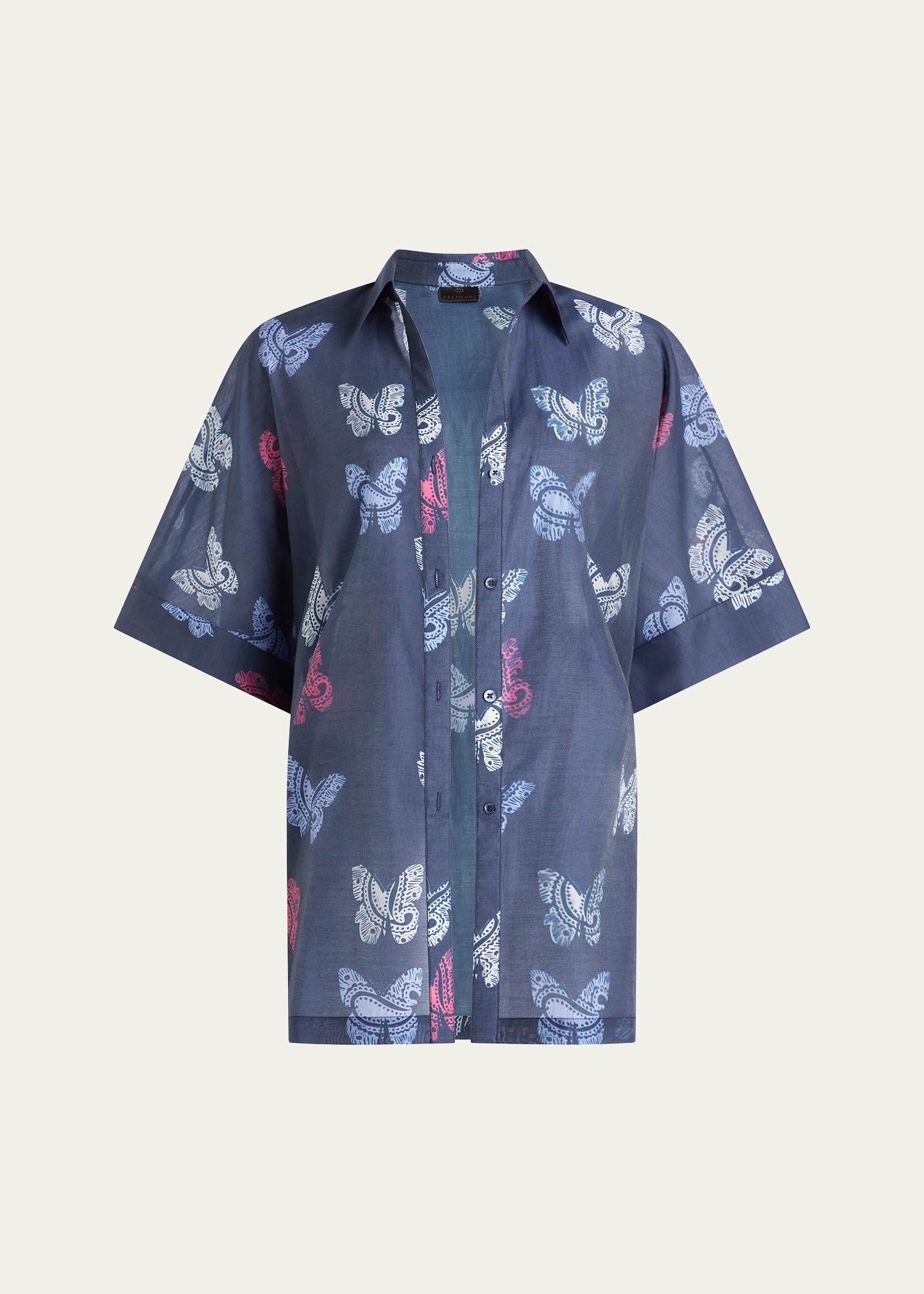 Shop Valimare Sydney Sheer Butterfly Shirtdress In Navy Print
