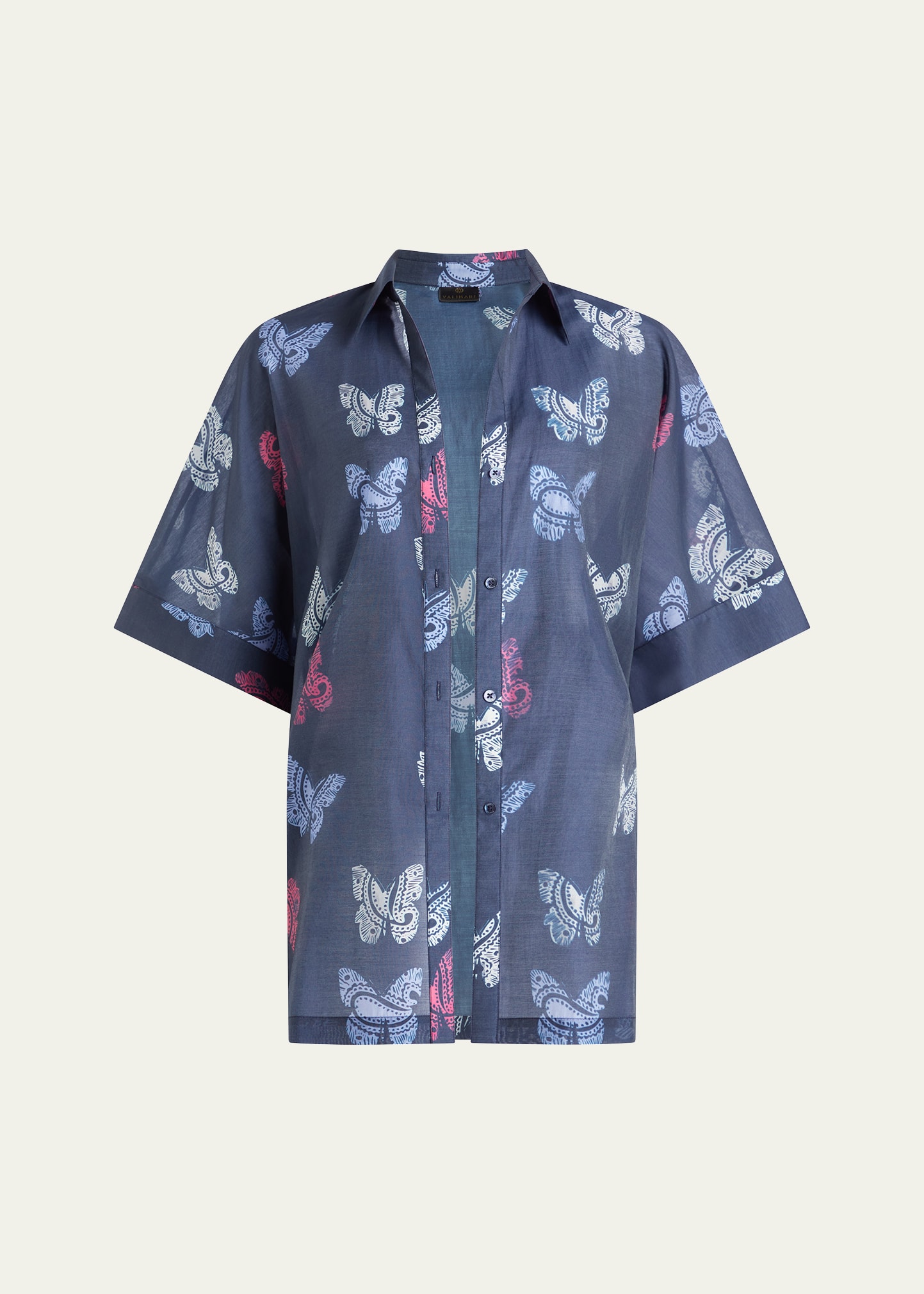 Valimare Sydney Sheer Butterfly Shirtdress In Navy Print