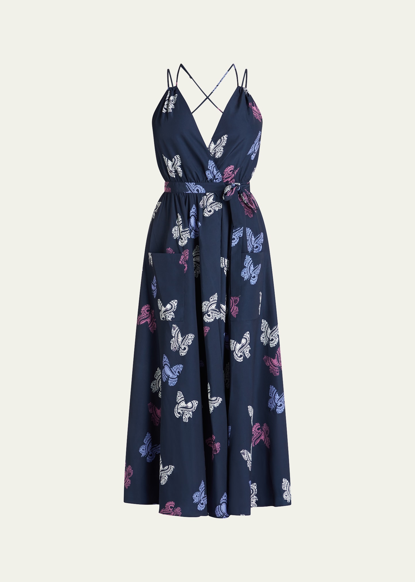 Valimare Amelia Butterfly Wrap Maxi Dress In Navy Print