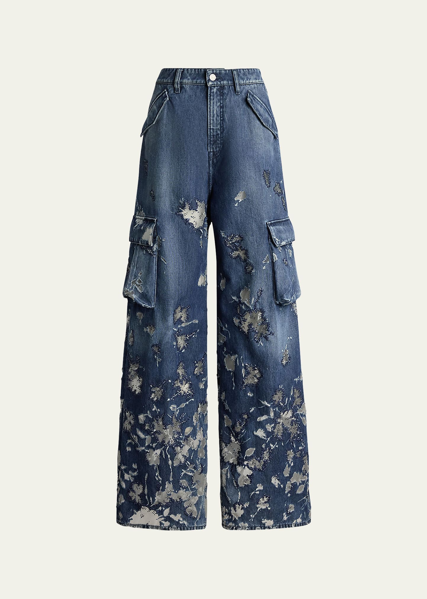 Shop Ralph Lauren Berke Embellished Wide-leg Cargo Jeans In Dk Sap Cre