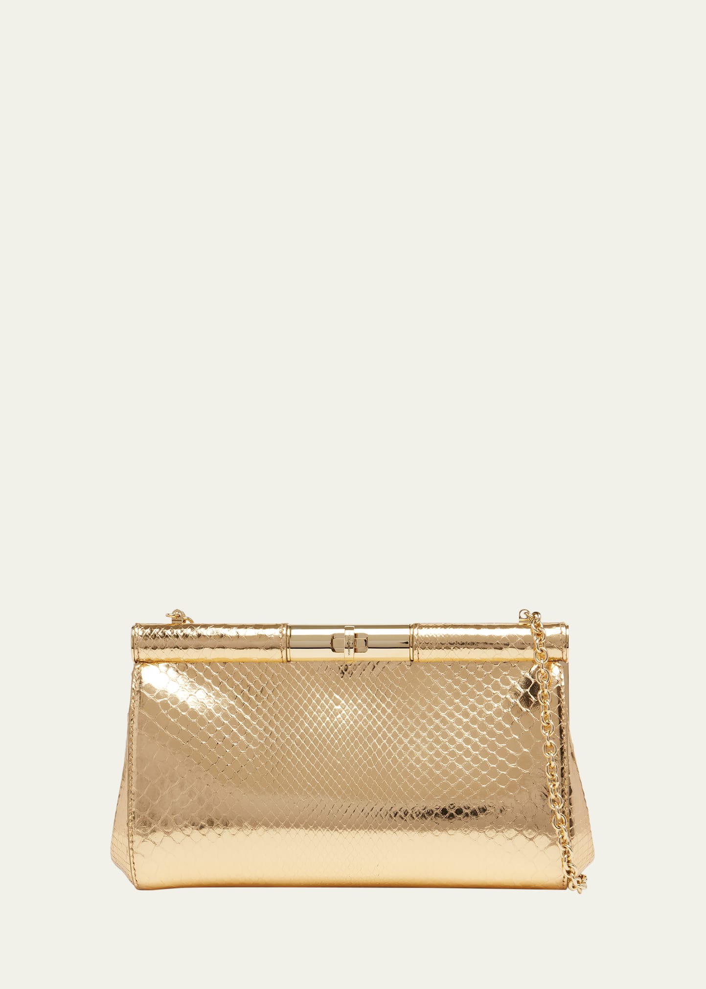 Dolce & Gabbana Old Money Medium Metallic Python Clutch Bag In Oro Pitone Lamina