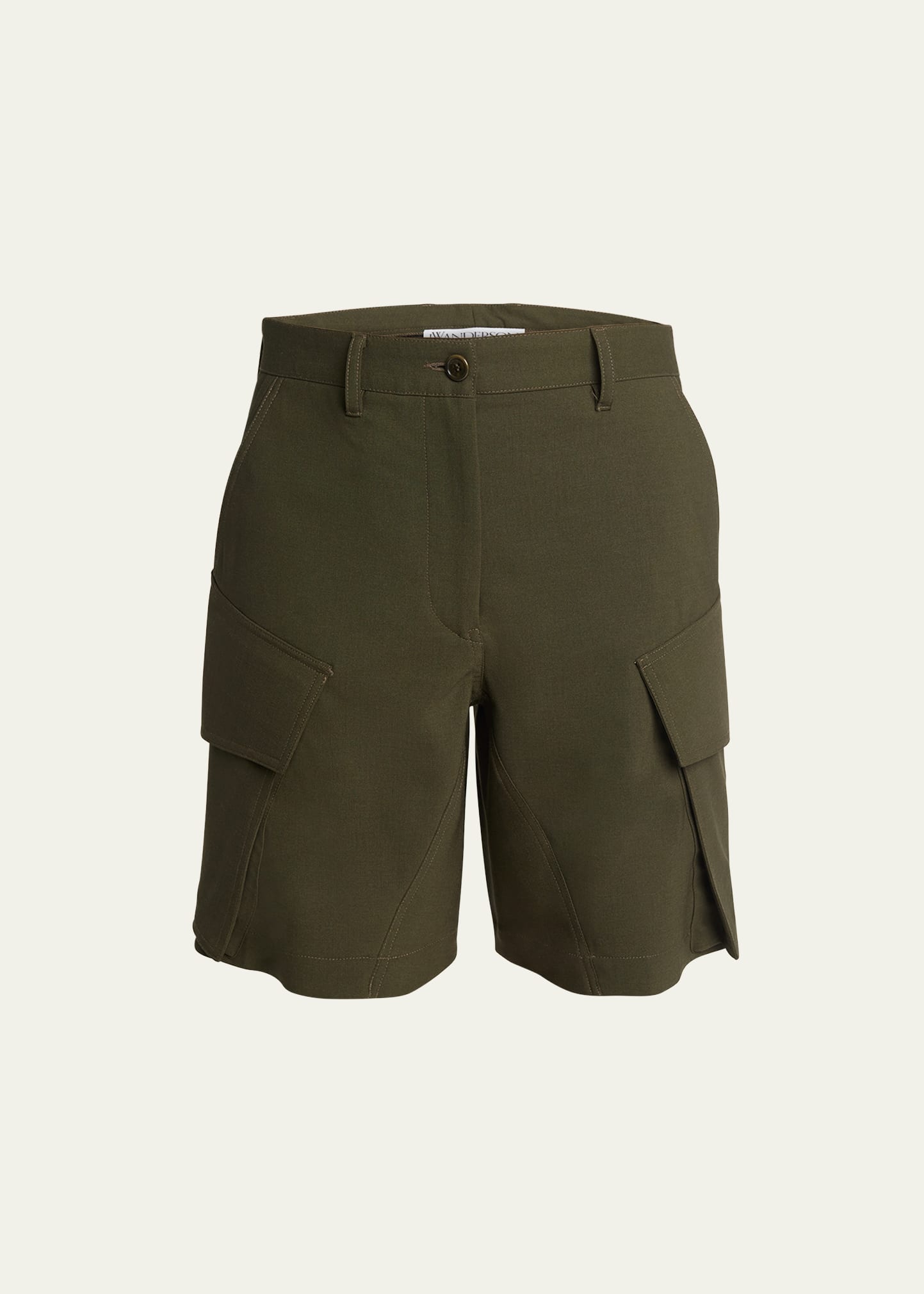 Jw Anderson Tailored Wool Cargo Shorts In Olive