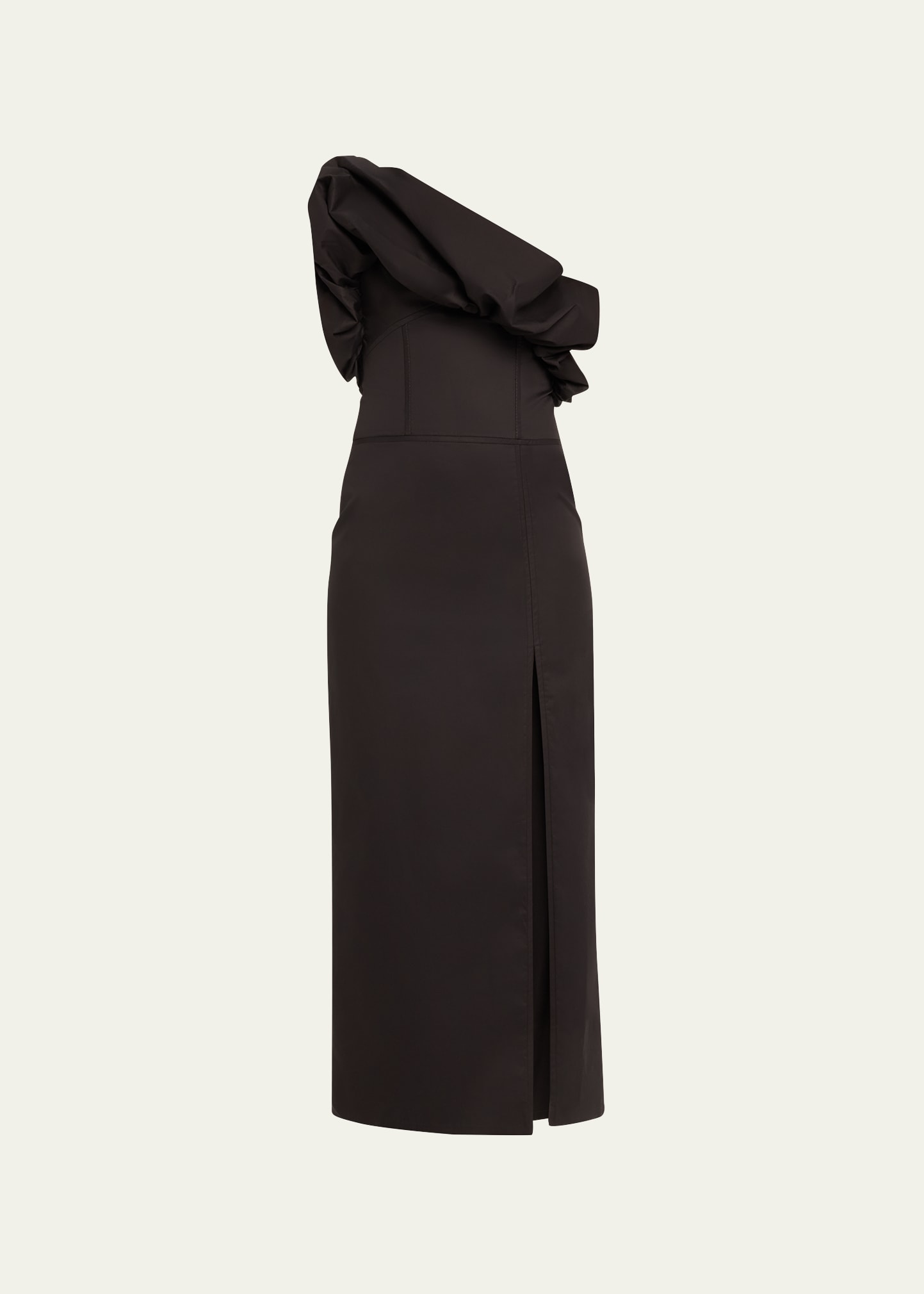 Shop Johanna Ortiz Noche Habanera One-shoulder Puffed Dress In Black