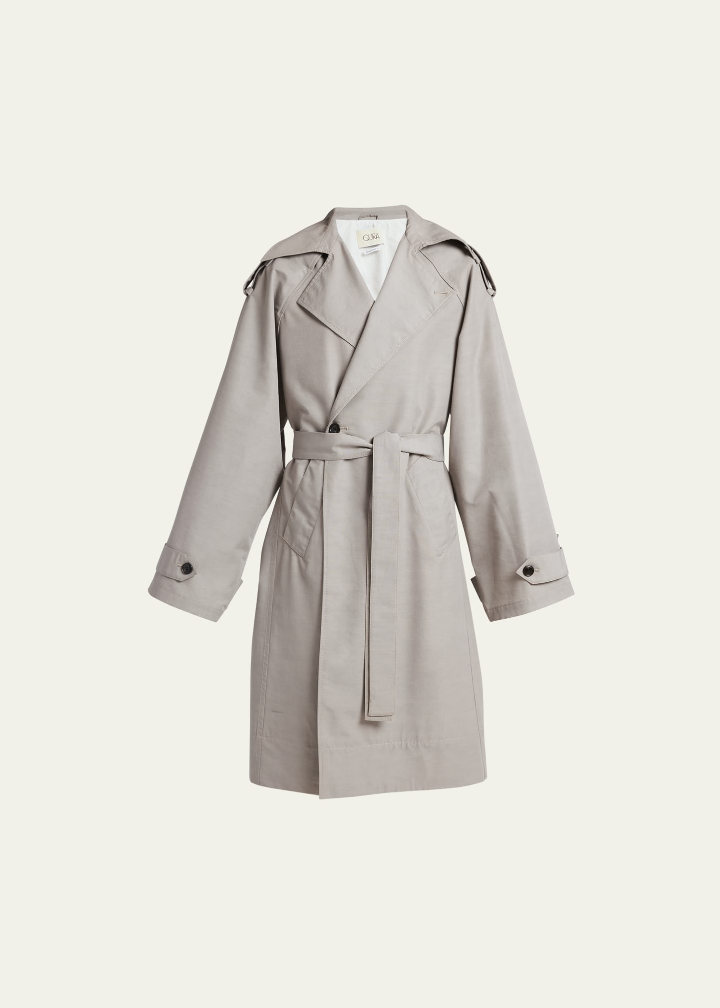 Quira Oversized Belted Trench Coat In Q0084 Ash Grey