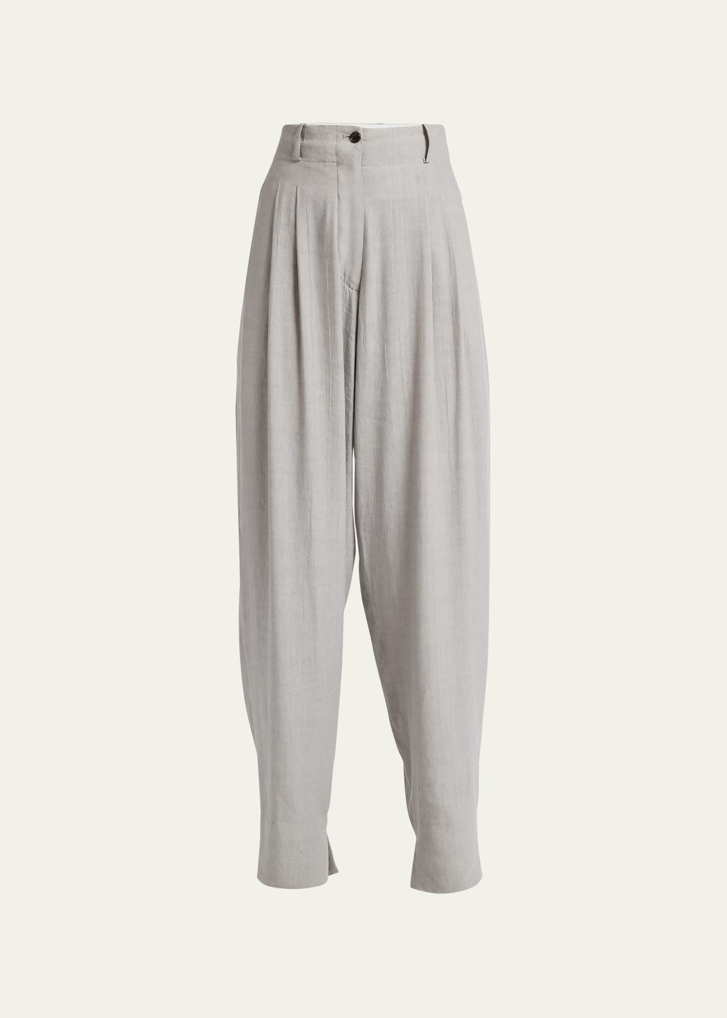 Quira Pleated Wide Leg Linen Trousers In Q0084 Ash Grey