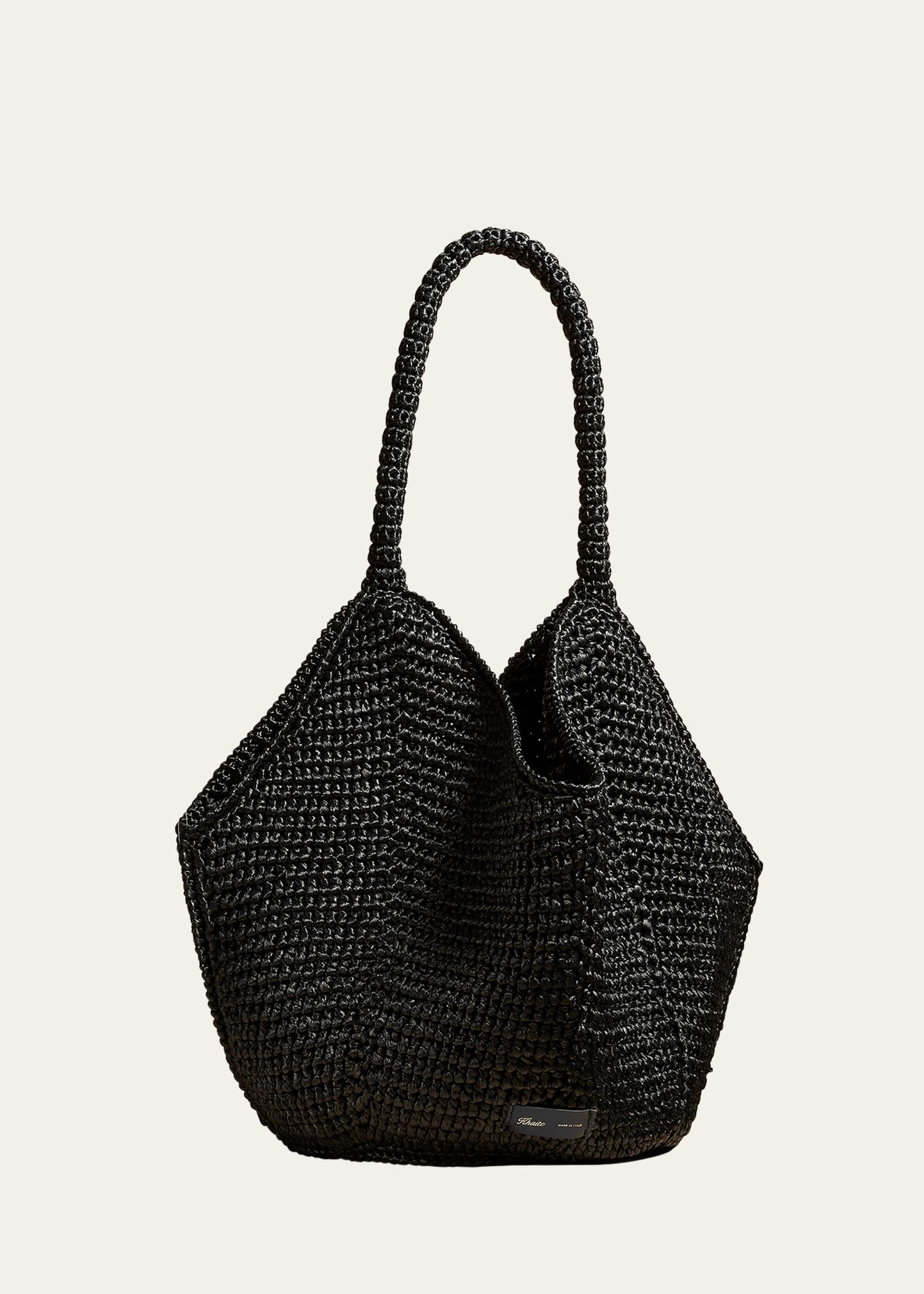 Shop Khaite Lotus Medium Raffia Bucket Bag In Black