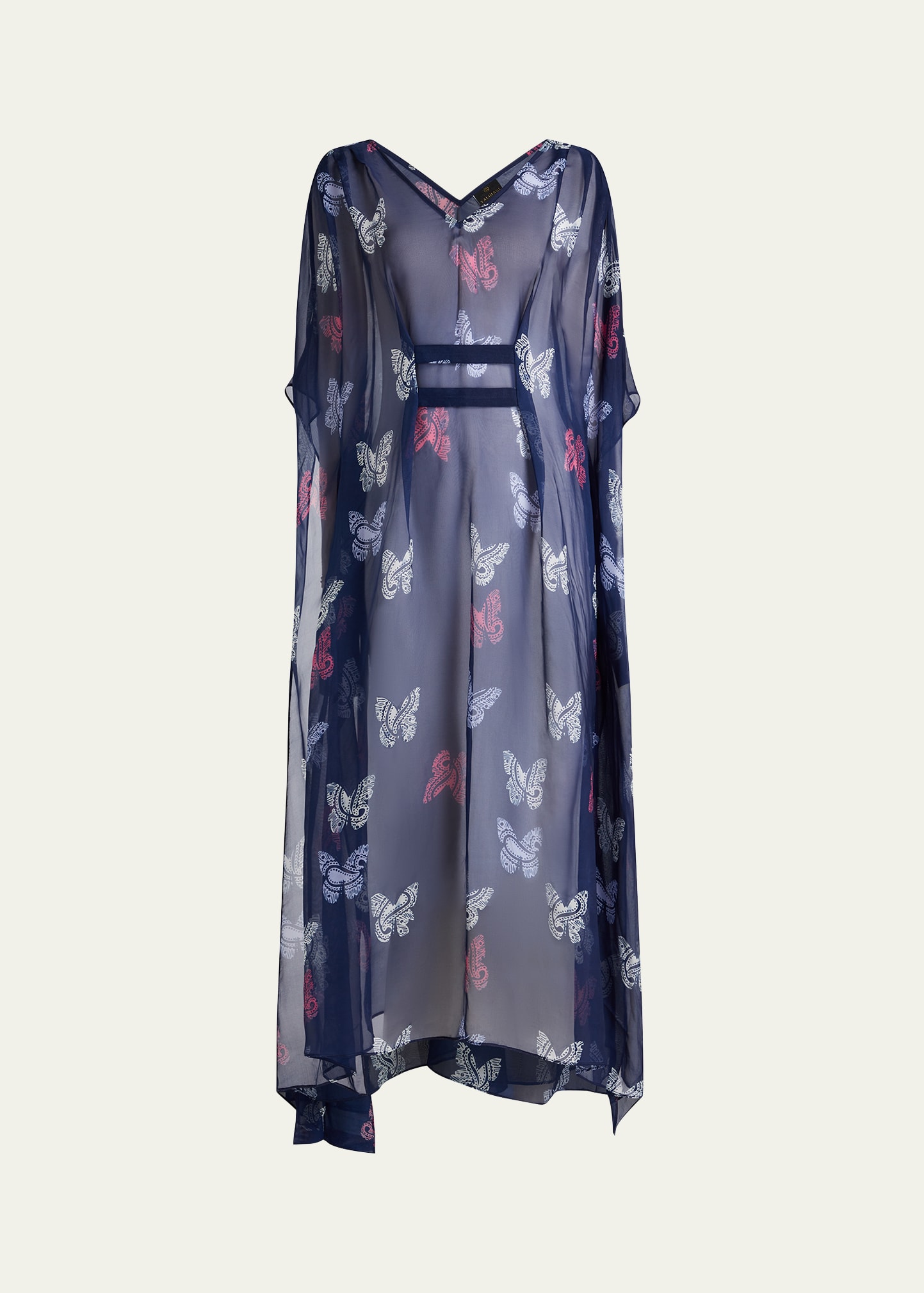 Shop Valimare Florence Sheer Butterfly Caftan Coverup In Navy Print