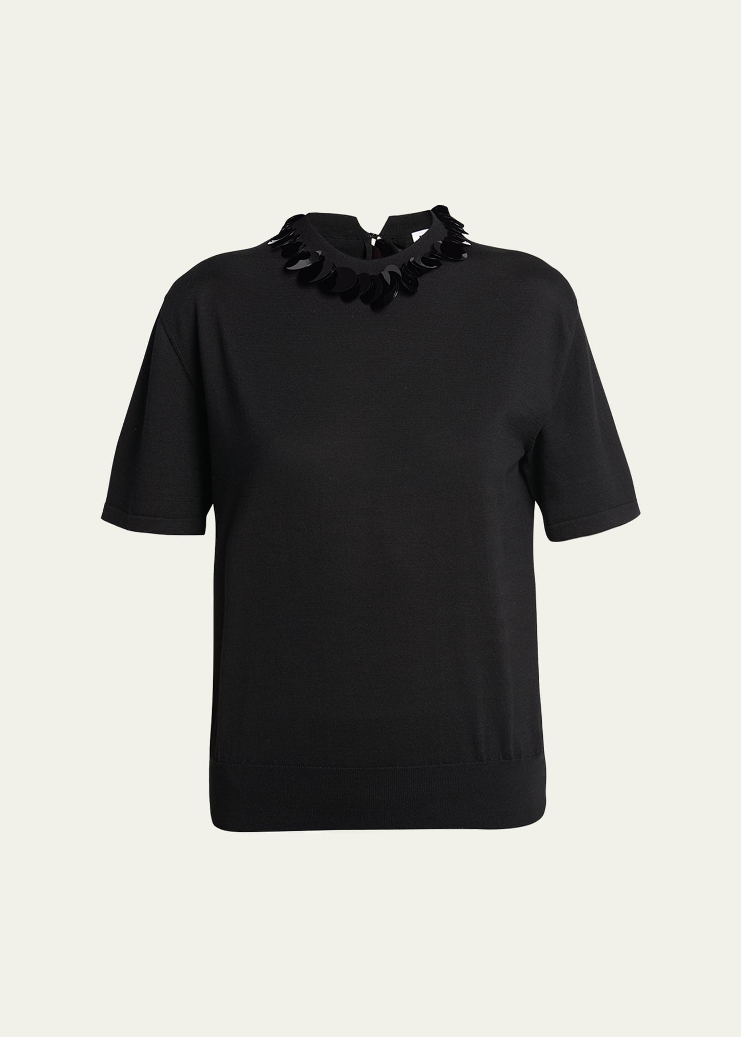 Shop Jil Sander Knit T-shirt With Sequined Collar In Black