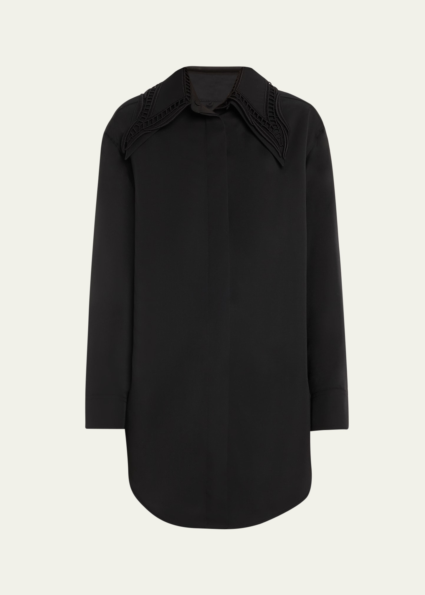 Jil Sander Oversized Wool Shirt With Detachable Embroidered Collar In Black