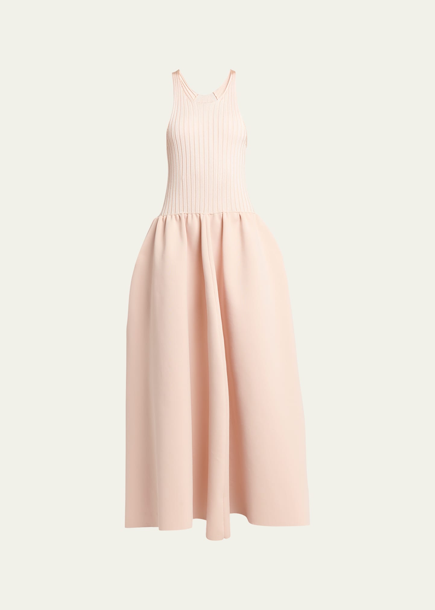 Jil Sander Ribbed Knit Flare Maxi Dress In Peach Opal