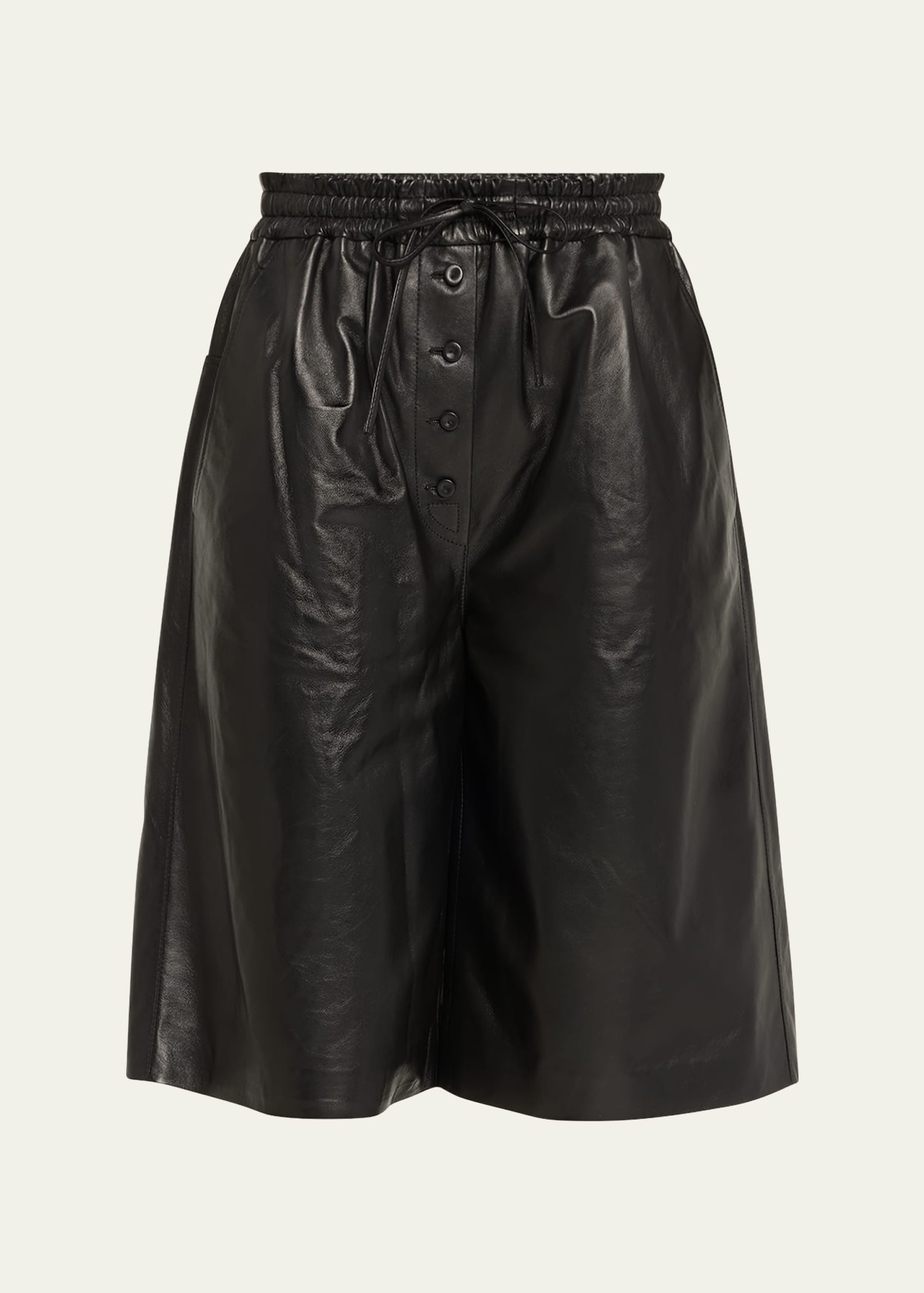 Shop Jil Sander Drawstring Leather Shorts In Black