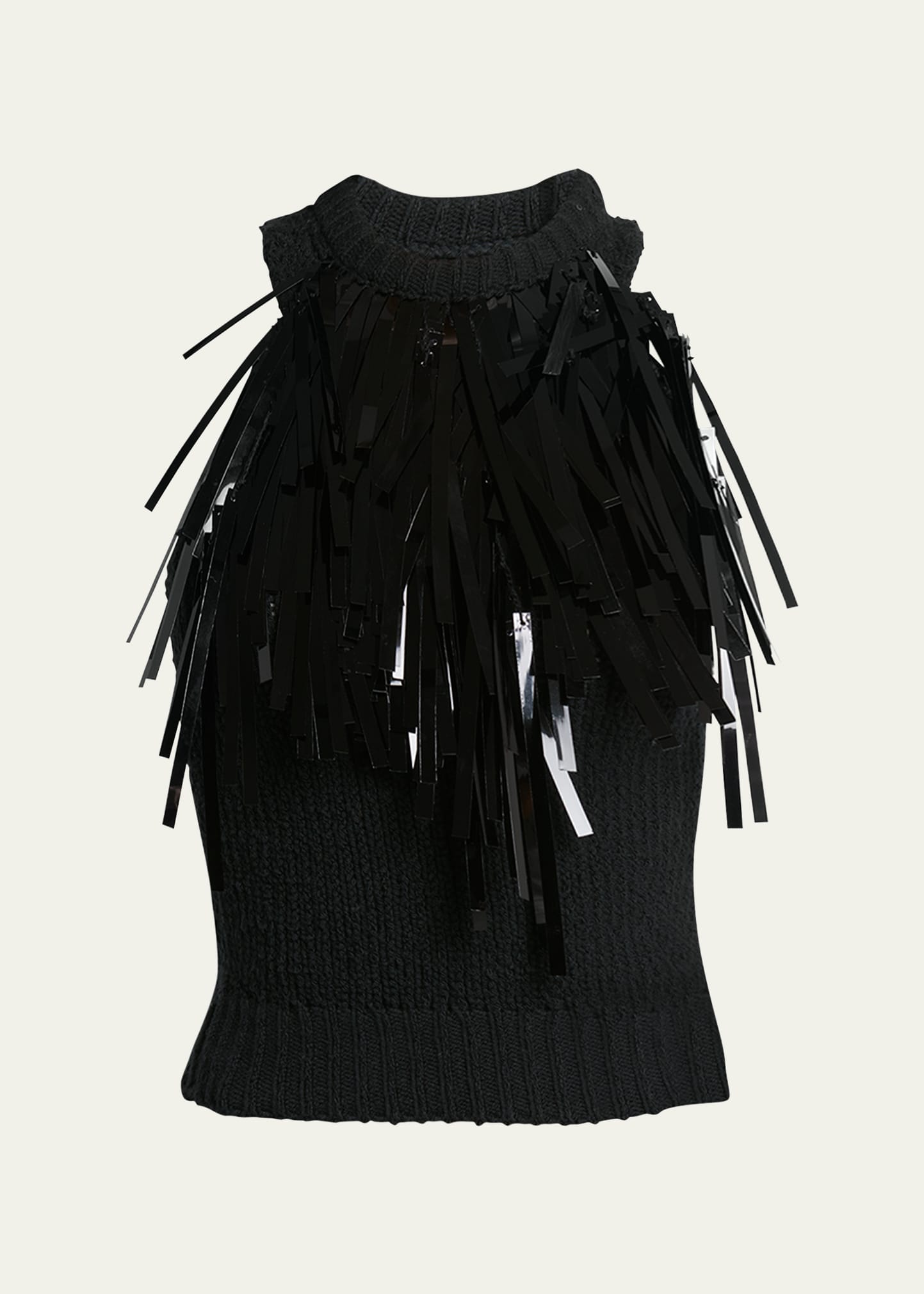Shop Jil Sander Fringe High-neck Knit Top In Black