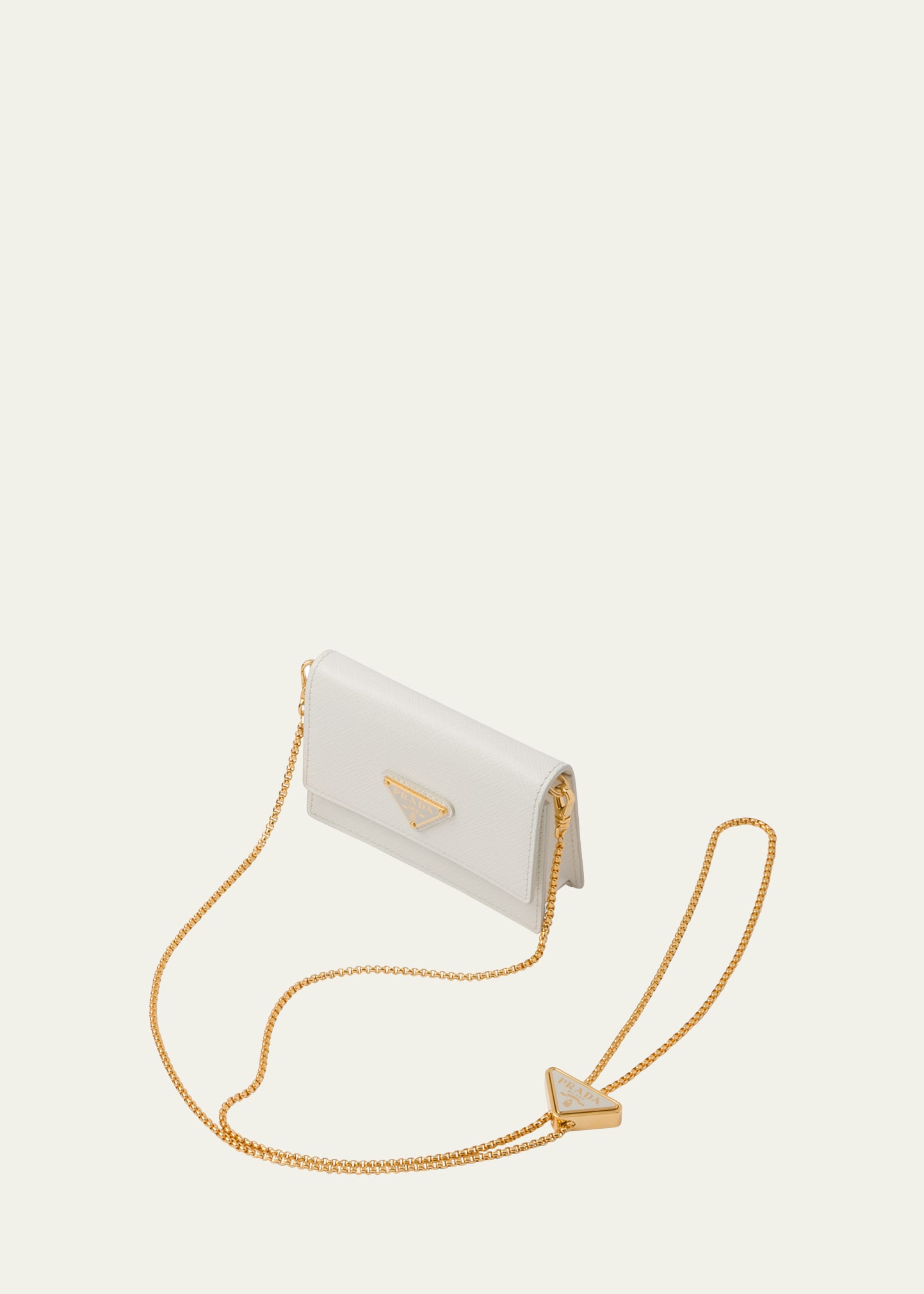 Prada Saffiano Leather Card Holder With Shoulder Strap In F0009 Bianco